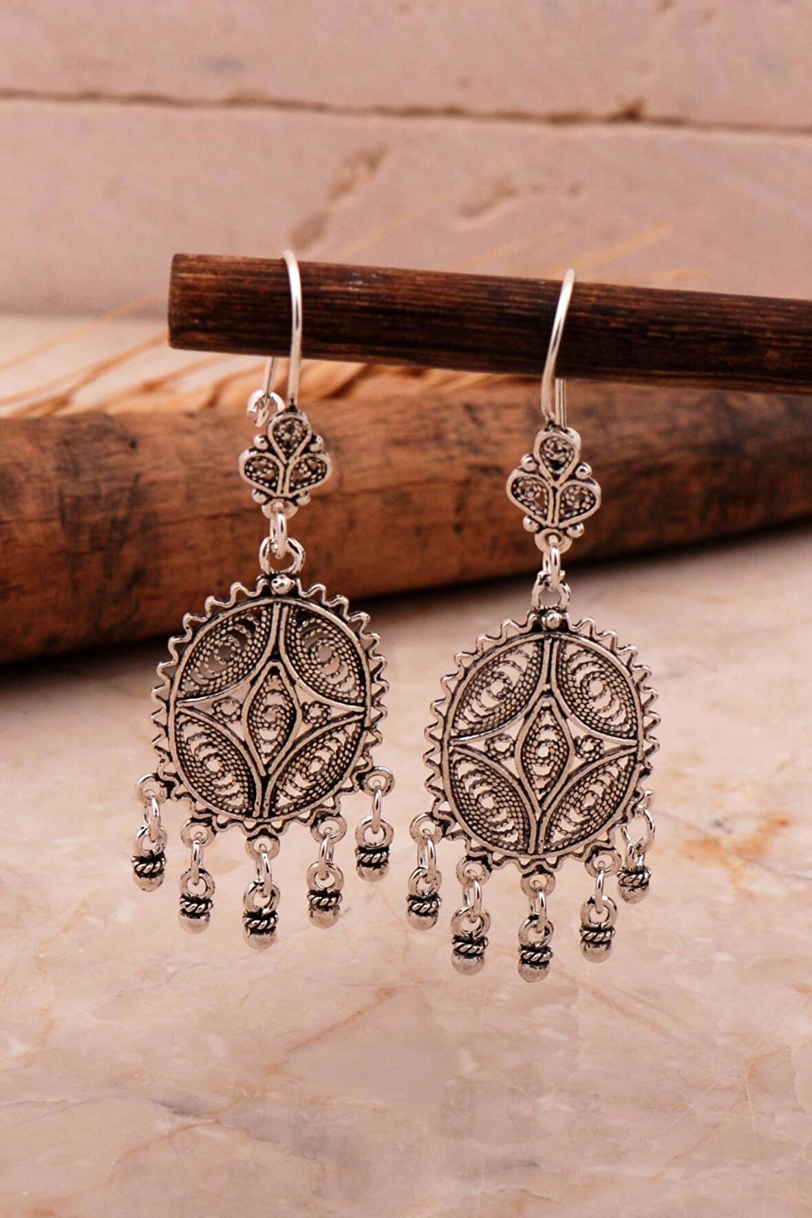 Sallantılı Telkari İşlemeli Elişi Gümüş Küpe 6836