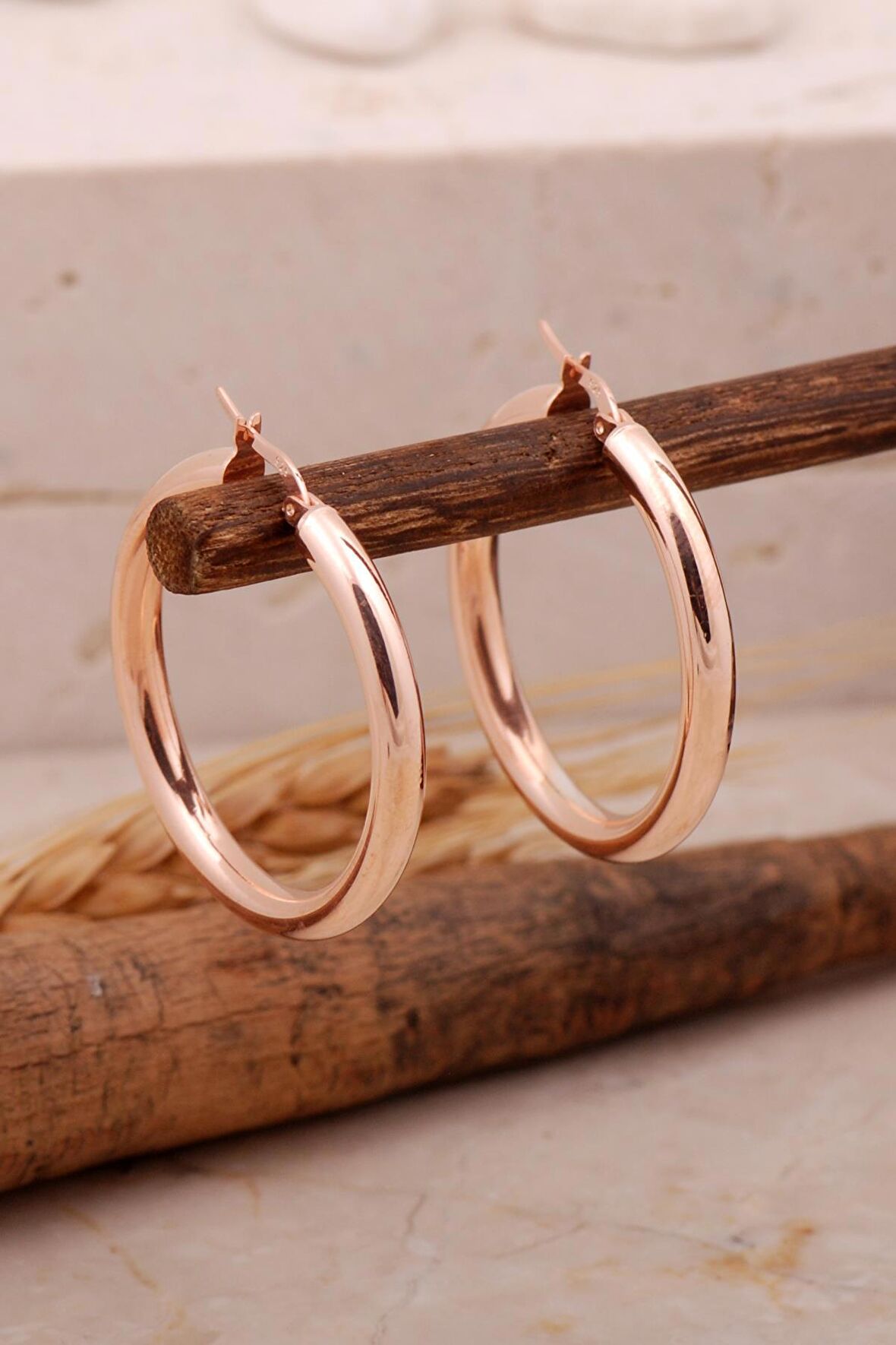 Rose Gümüş Şarnel Halka Küpe 6878