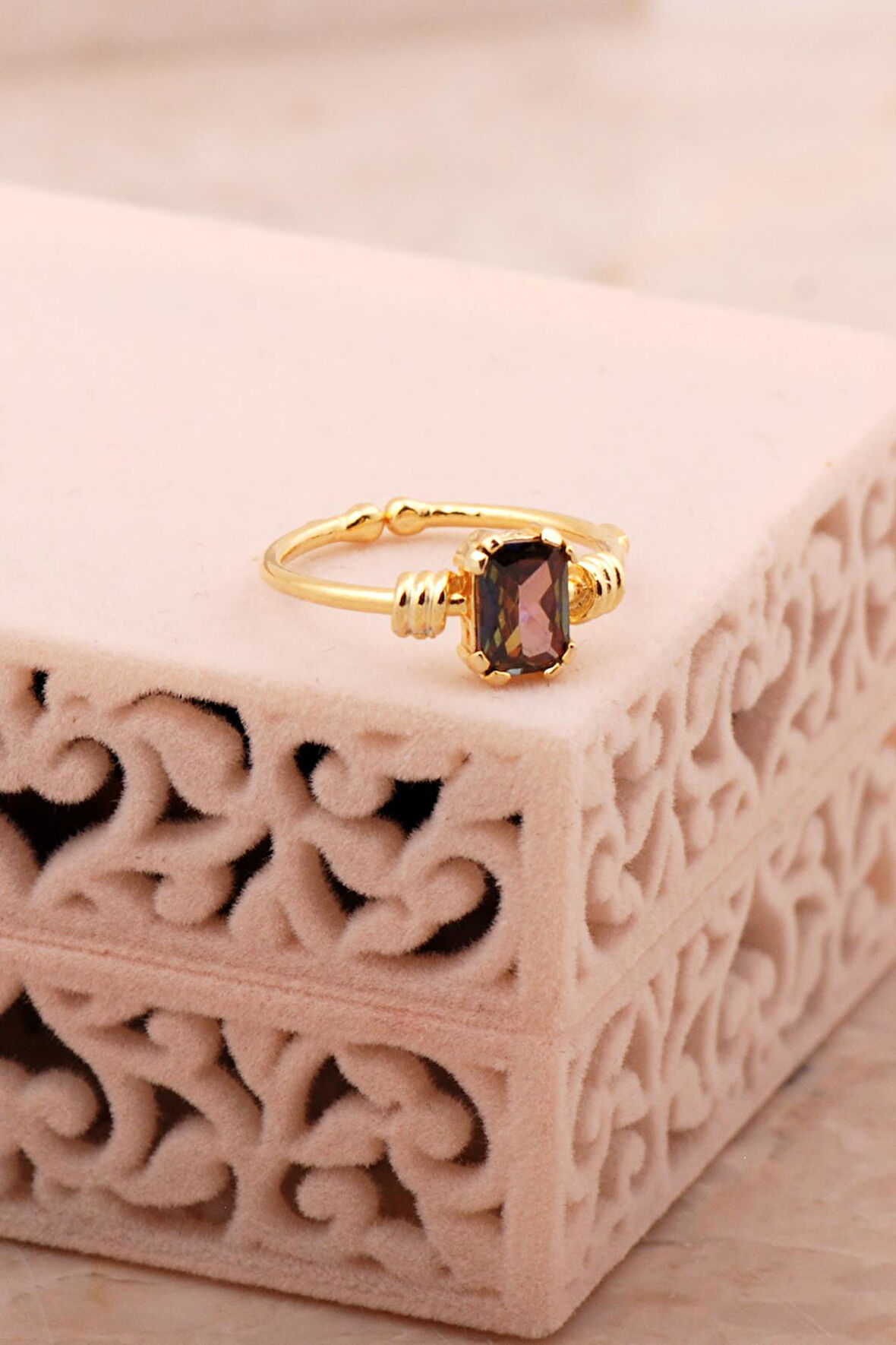 Topaz Altın Yaldızlı Gümüş Baget Yüzük 5774