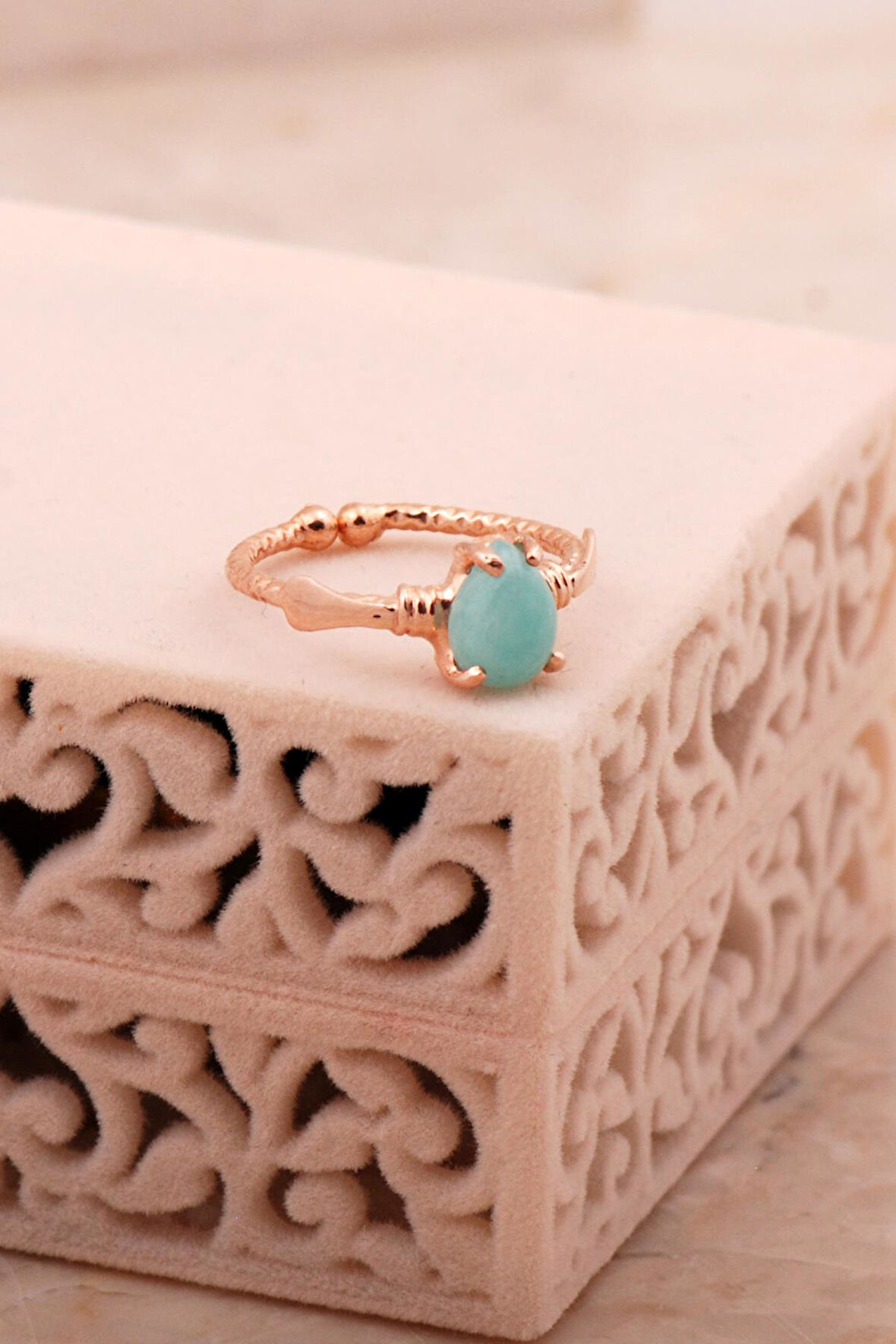 Akuamarin Rose Gümüş Damla Yüzük 5789