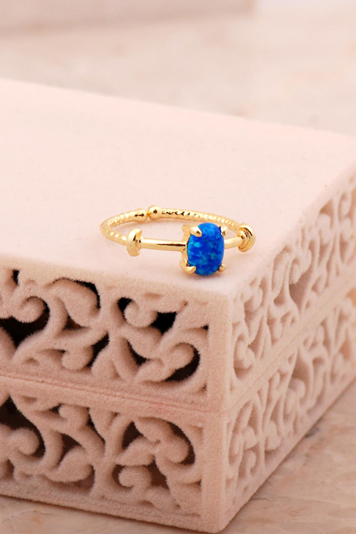 Opal Taşlı Altın Yaldızlı Gümüş Yüzük 5798