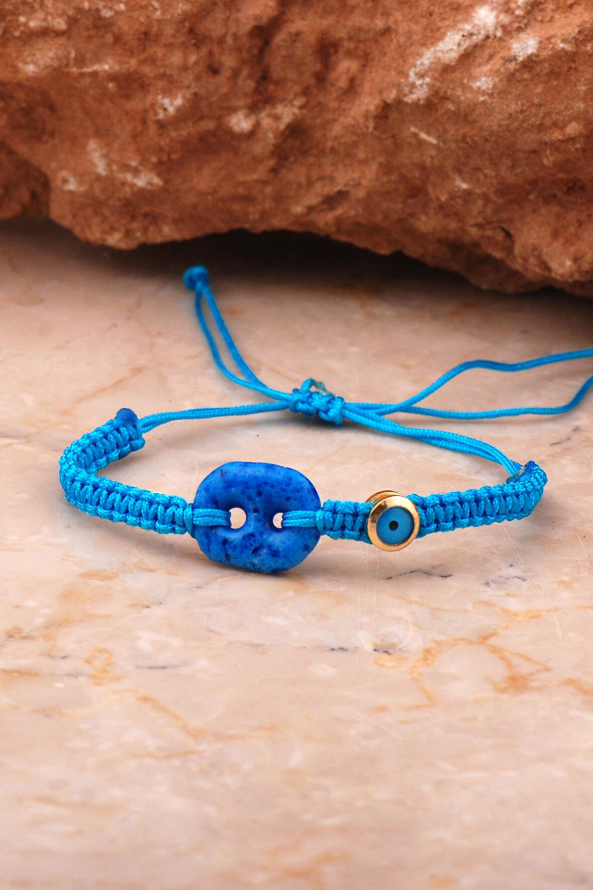 Süryani Nazar Boncuğu Mavi Makrome Bileklik 4639