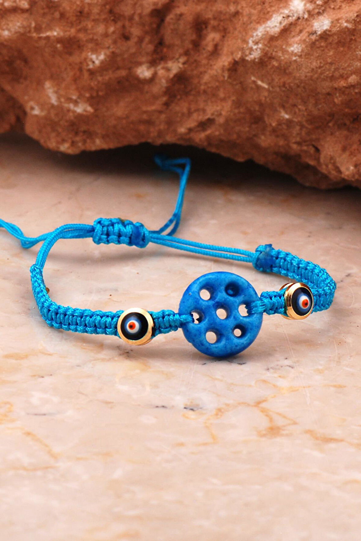 Süryani Nazar Boncuğu Mavi Makrome Bileklik 4642