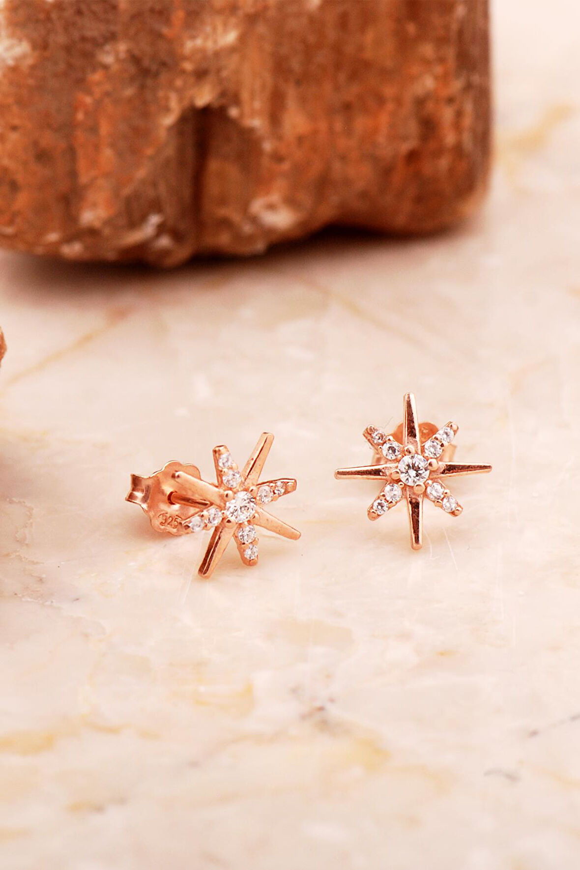 Kutup Yıldızı Mini Rose Gümüş Küpe 6919