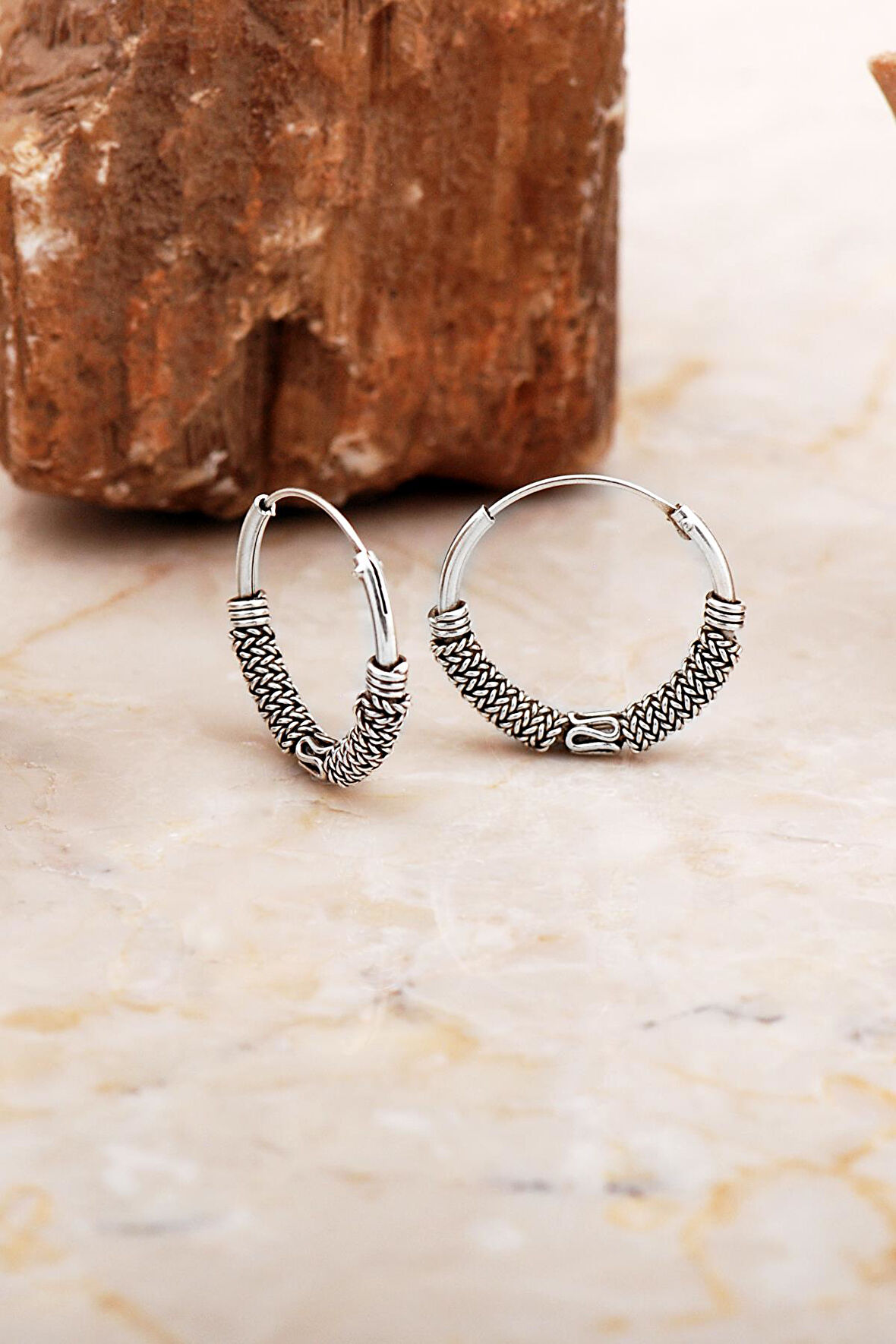 18 Mm Elişi Gümüş Halka Küpe 7063