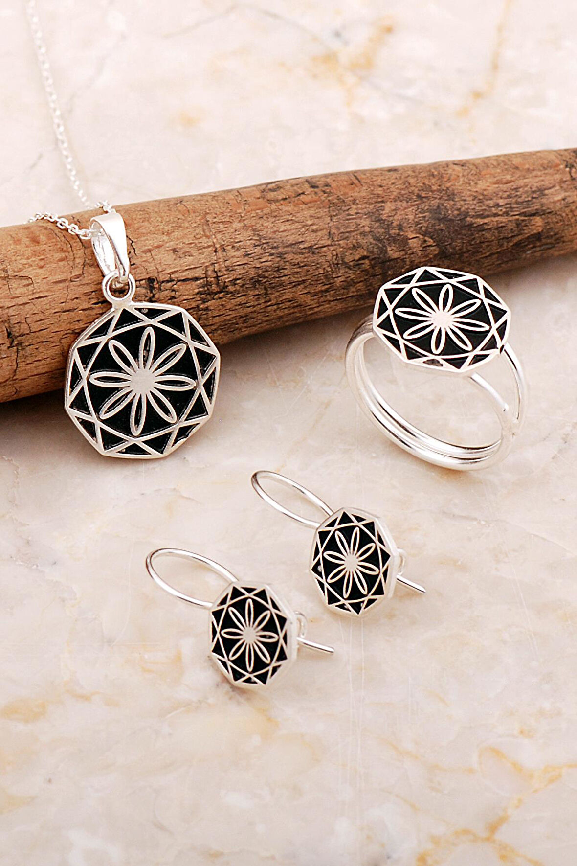 Anadolu Motifli Elişi Çiçek Gümüş Set 2814