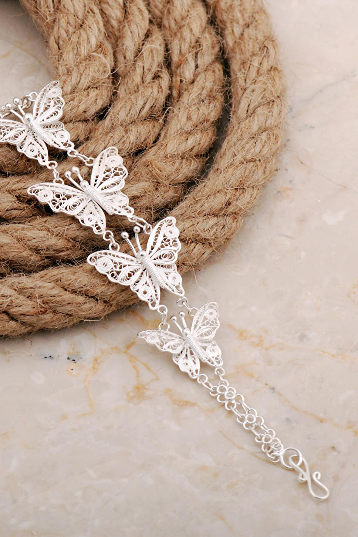 Midyat Telkari Sanatı İşlemeli Elişi Kelebek Gümüş Bileklik 4673