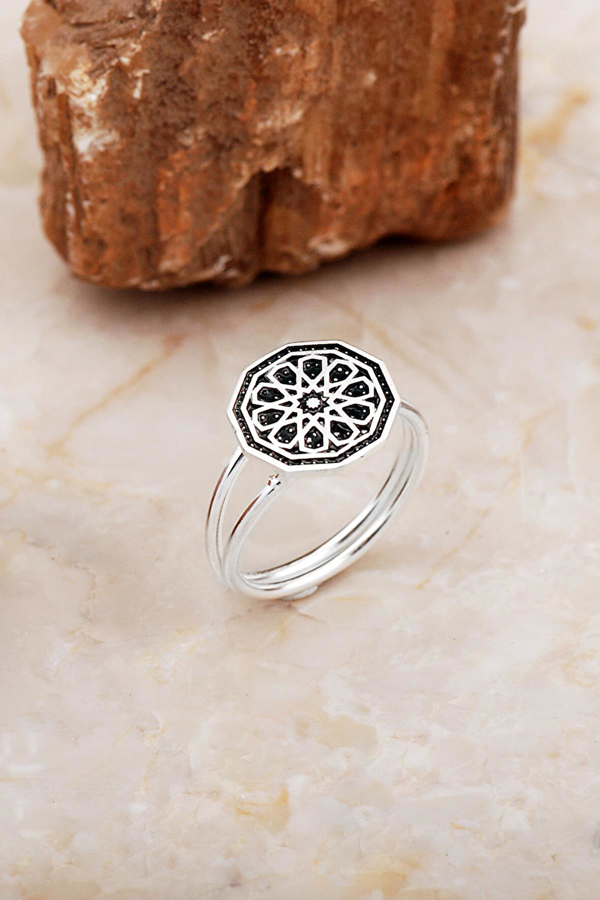 Anadolu Motifli Elişi Gümüş Çiçek Yüzük 5878
