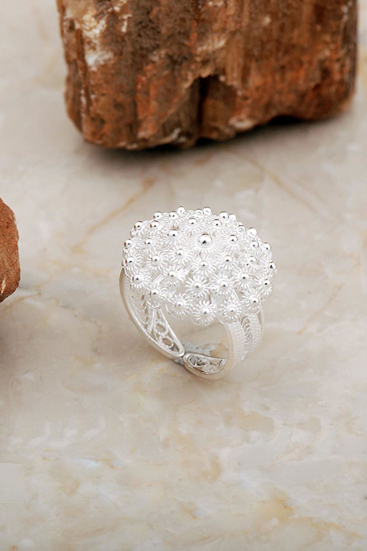 Midyat Telkari İşlemeli Elişi Bereket Modeli Gümüş Yüzük 3771