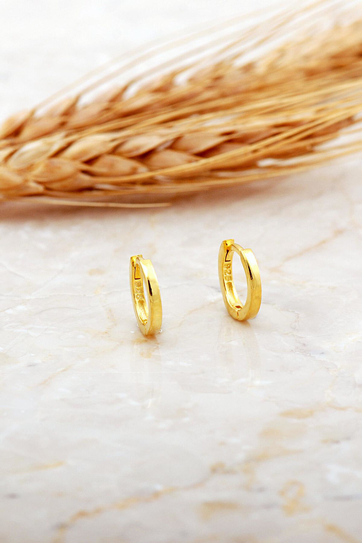 12 Mm Taşsız Altın Kaplama Gümüş Halka Küpe 7146