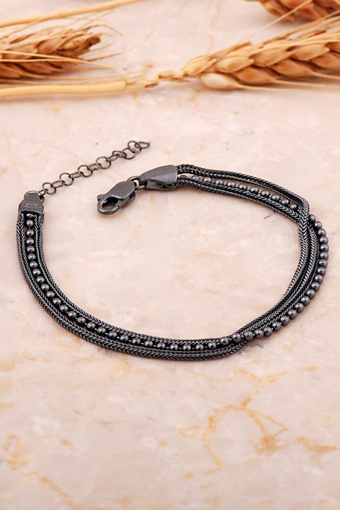 Akıtma Midyat Hasırı Gümüş Oksitli Bileklik 4717