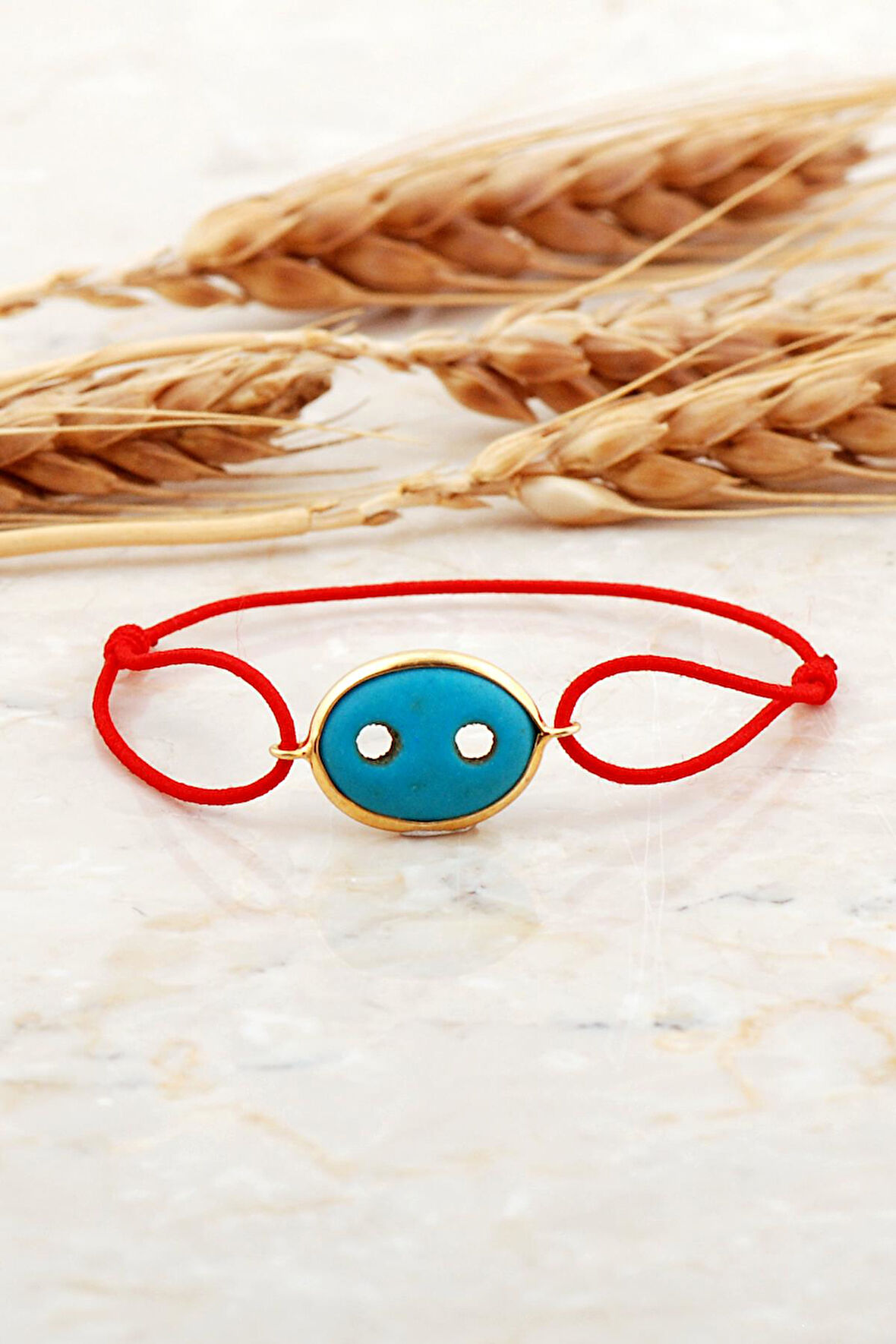 Süryani Nazar Boncuğu Altın Kaplama Kırmızı İpli Gümüş Bileklik 4727