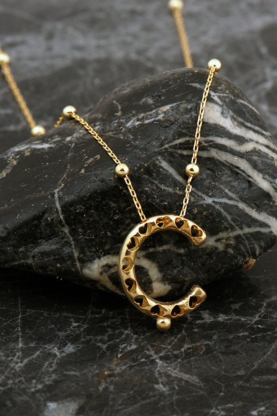 Kalpli Altın Kaplama Ç Harf Gümüş Balon Kolye 8039