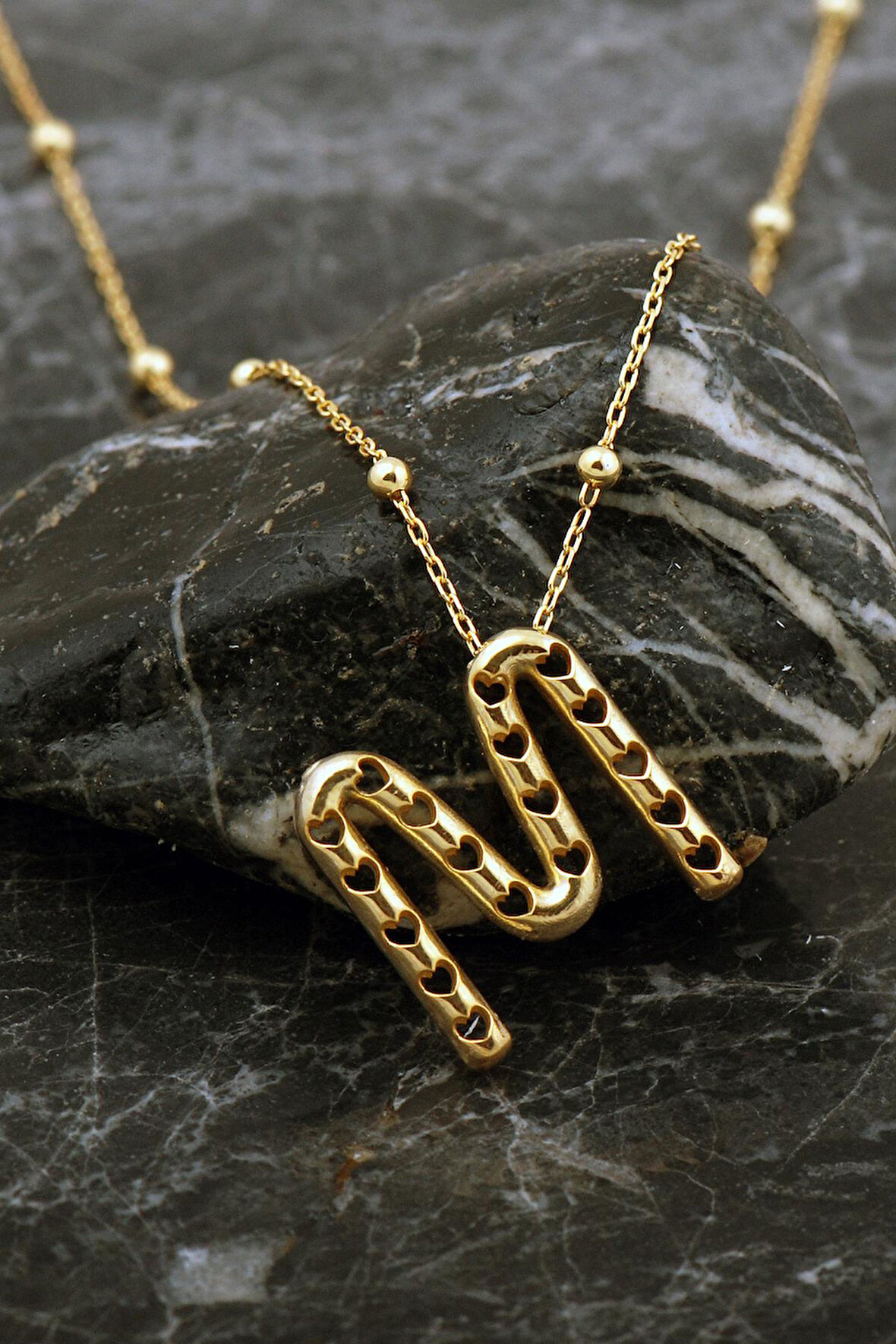 Kalpli Altın Kaplama M Harf Gümüş Balon Kolye 8049