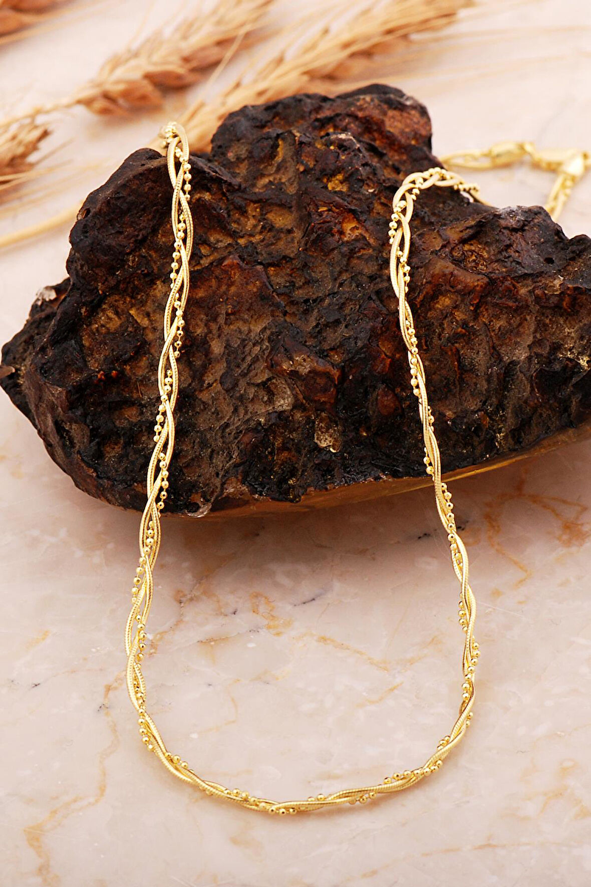 İtalyan Örgü Zincir Altın Kaplama Gümüş Kolye 8072