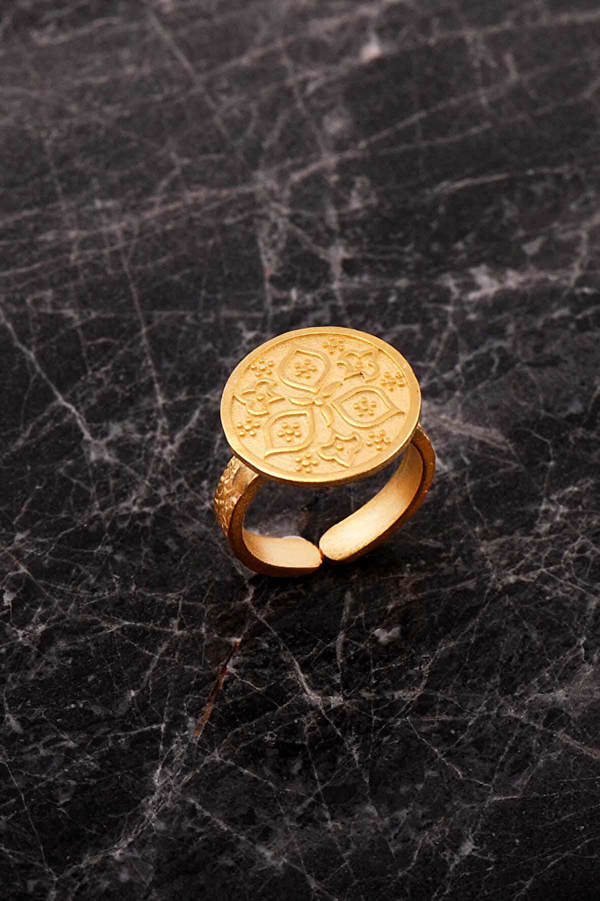 Anadolu Motifli Elişi Altın Kaplama Gümüş Yüzük 5975