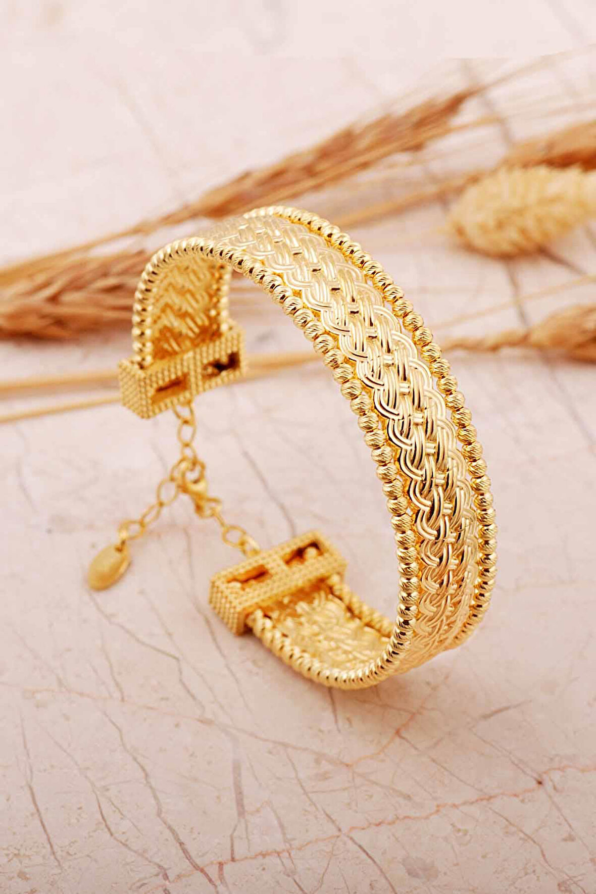 Dorissa Altın Kaplama Örgü Gümüş Bilezik 4809