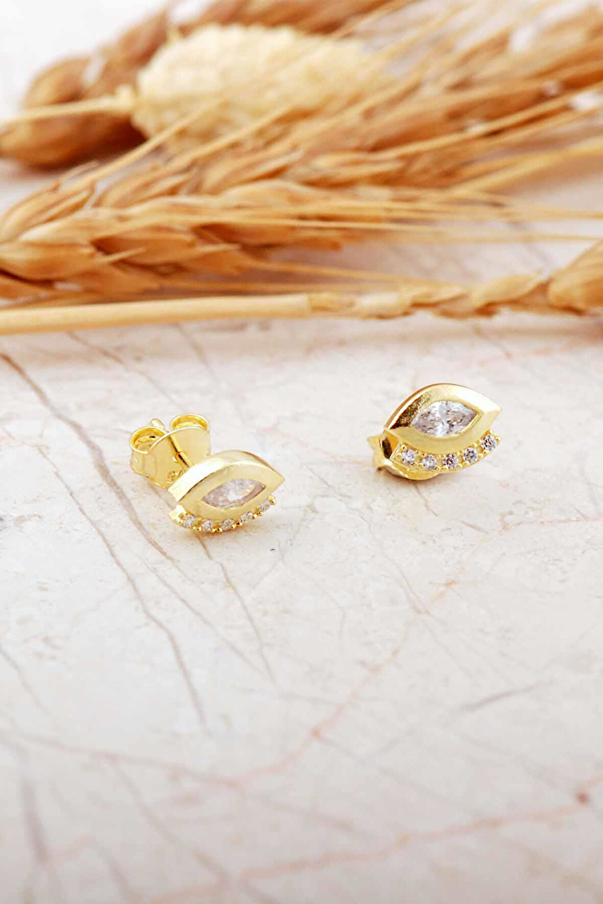 Altın Kaplama Göz Mini Gümüş Küpe 7358