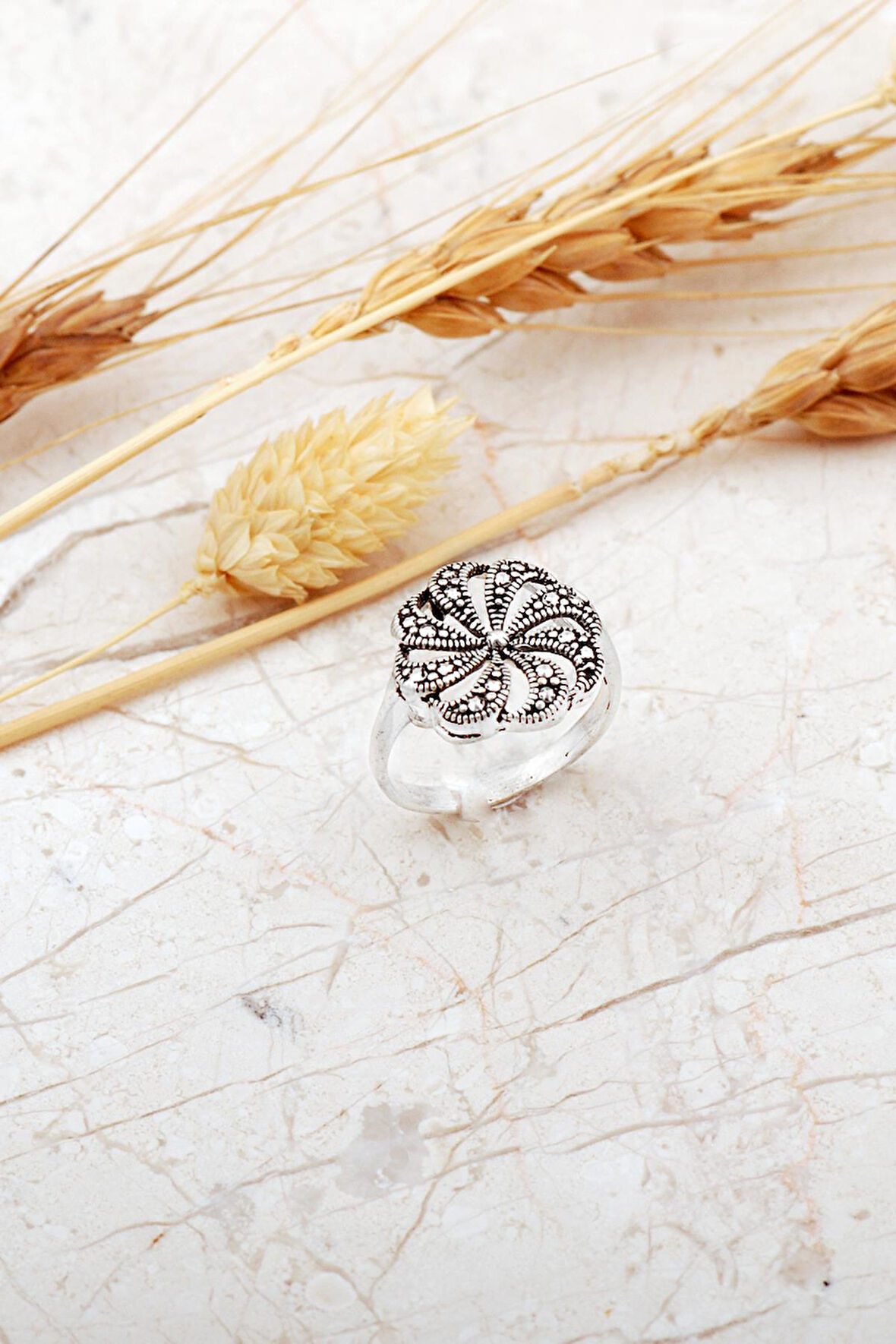 Papatya Taşsız Ayarlanabilir Gümüş Yüzük 5986