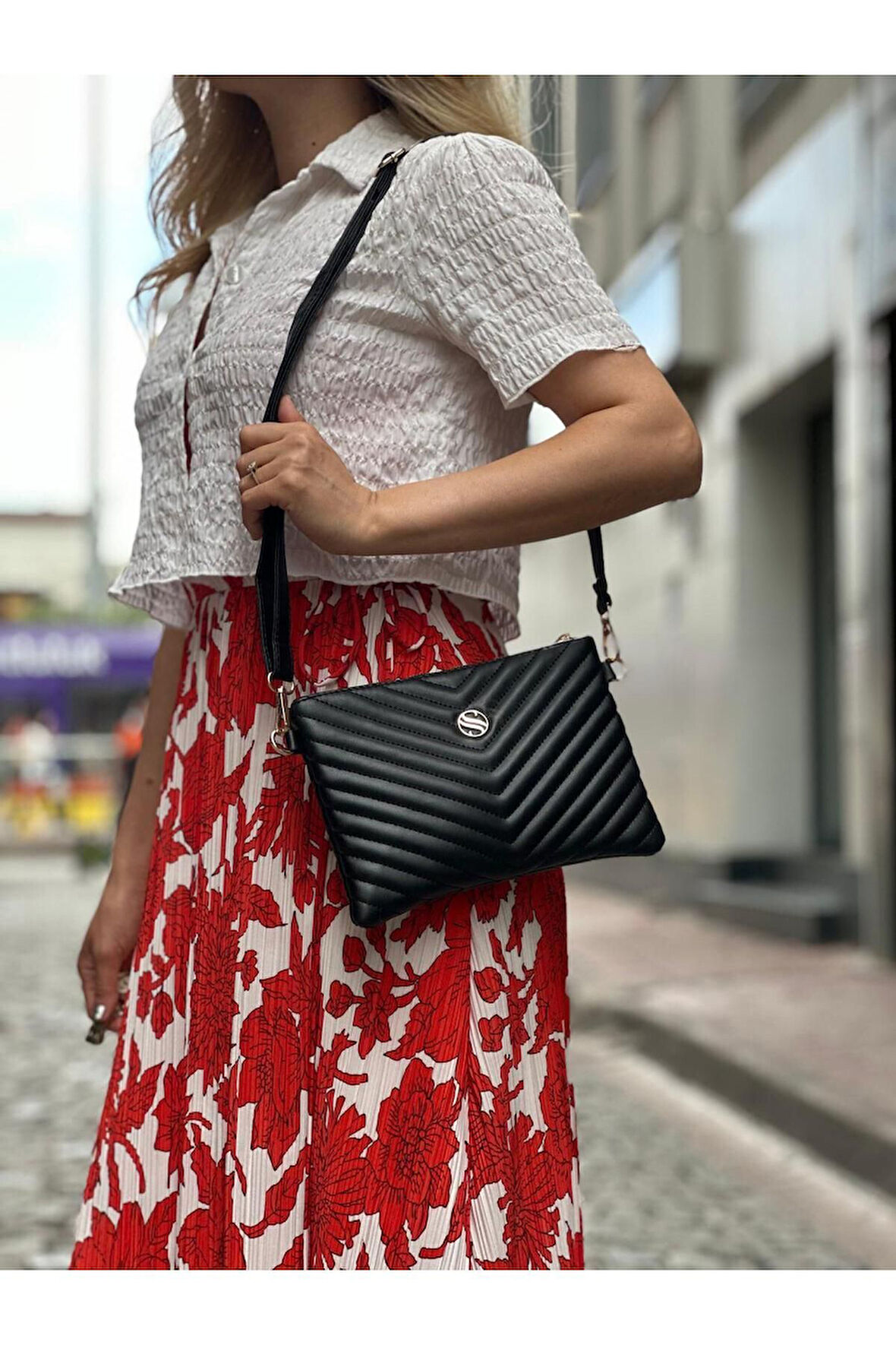 Kadın Suni Deri Siyah Mat Ayarlanabilir Çapraz Ve El Askılı Portföy, Clutch Çanta