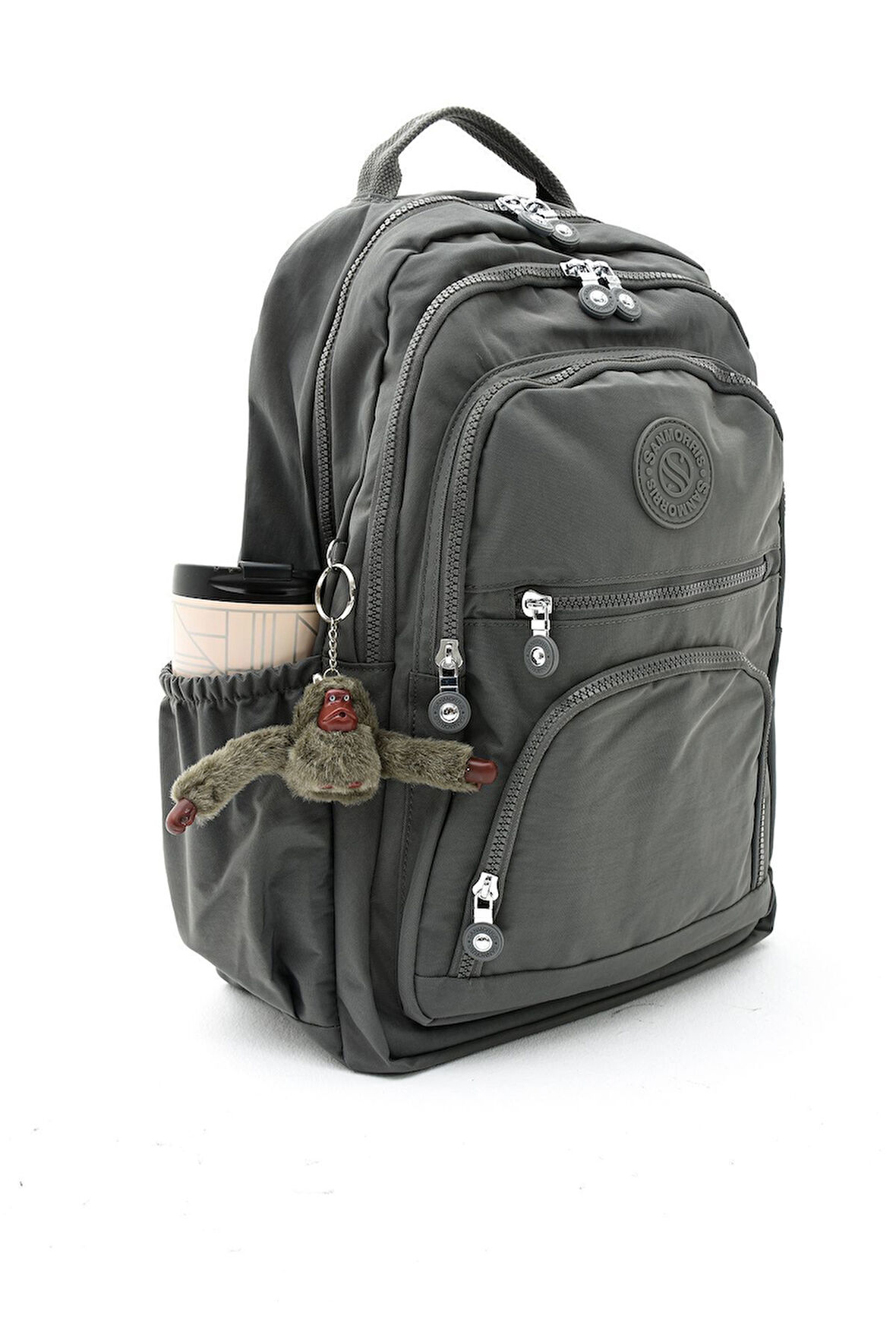 Unisex Suya Dayanıklı Krinkıl Kumaş Çok Gözlü Orta Boy Koyu Gri Renkli Laptop Okul Ve Sırt Çantası