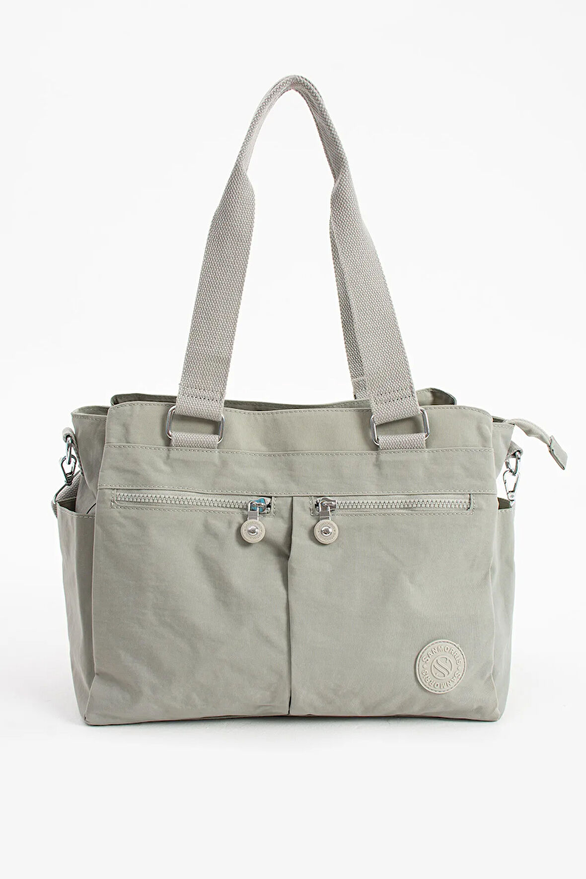 Kadın Büyük Boy Açık Gri Renkli Bölmeli Suya Dayanıklı Krinkıl Kumaş Çapraz Ve Omuz Askılı Çanta