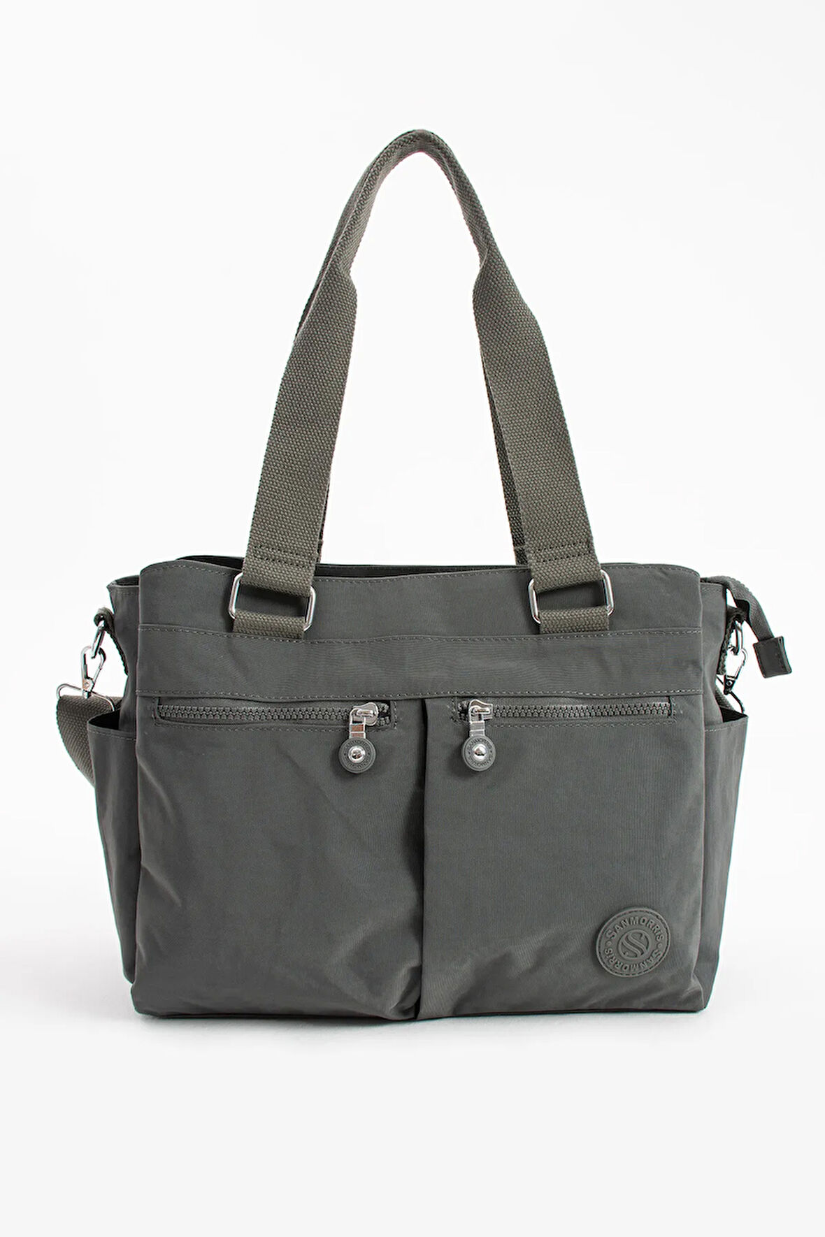 Kadın Büyük Boy Bölmeli Suya Dayanıklı Krinkıl Kumaş Çapraz Ve Omuz Askılı Koyu Gri Renkli Çanta