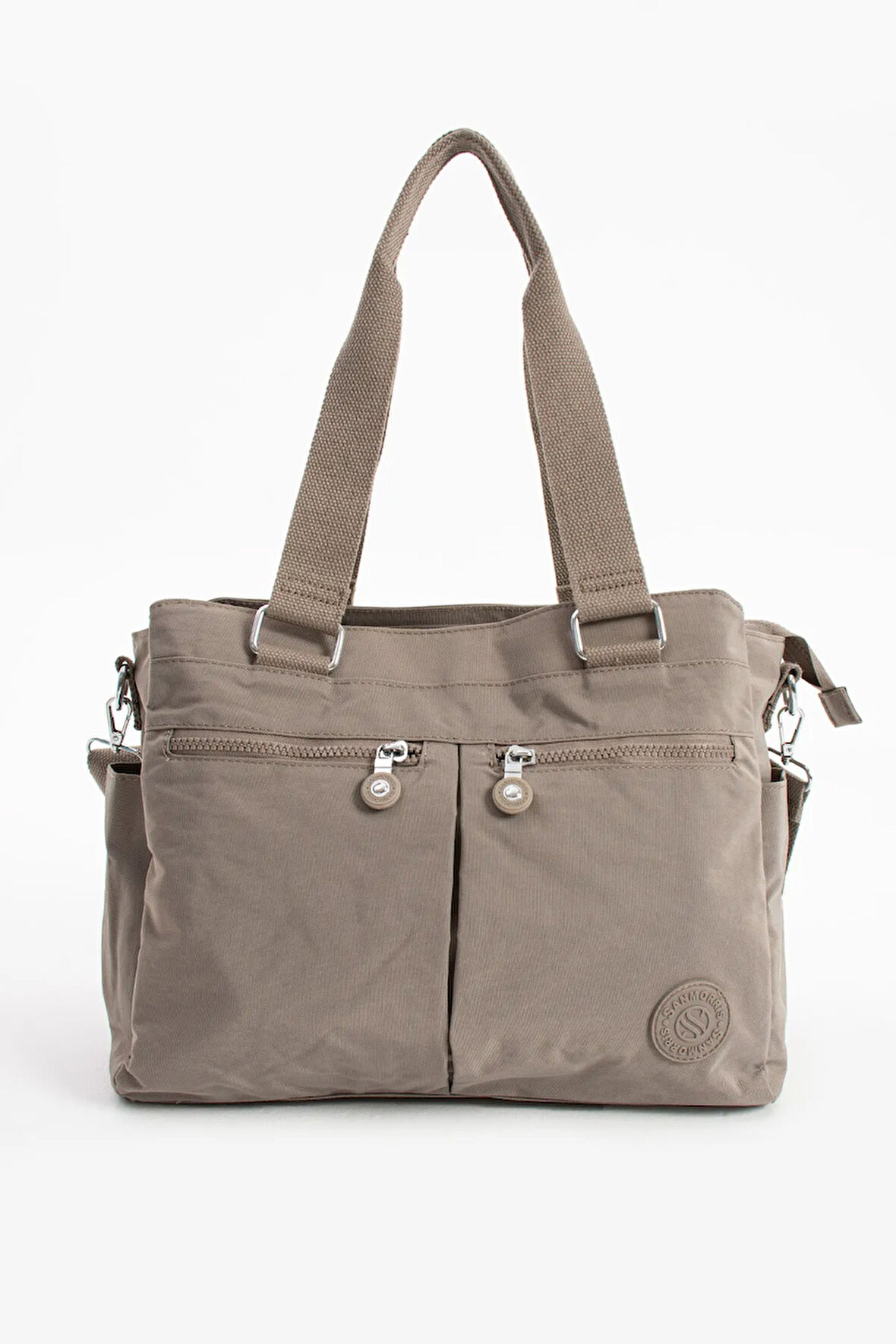 Kadın Büyük Boy Vizon Renkli Bölmeli Suya Dayanıklı Krinkıl Kumaş Çapraz Ve Omuz Askılı Çanta