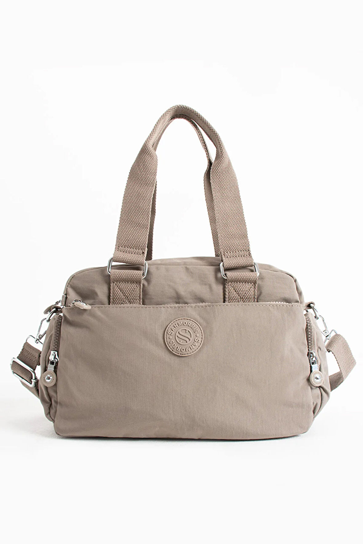 Unisex Krinkıl Kumaş Açık Gri Renkli Omuz Ve Çapraz Askılı Çanta