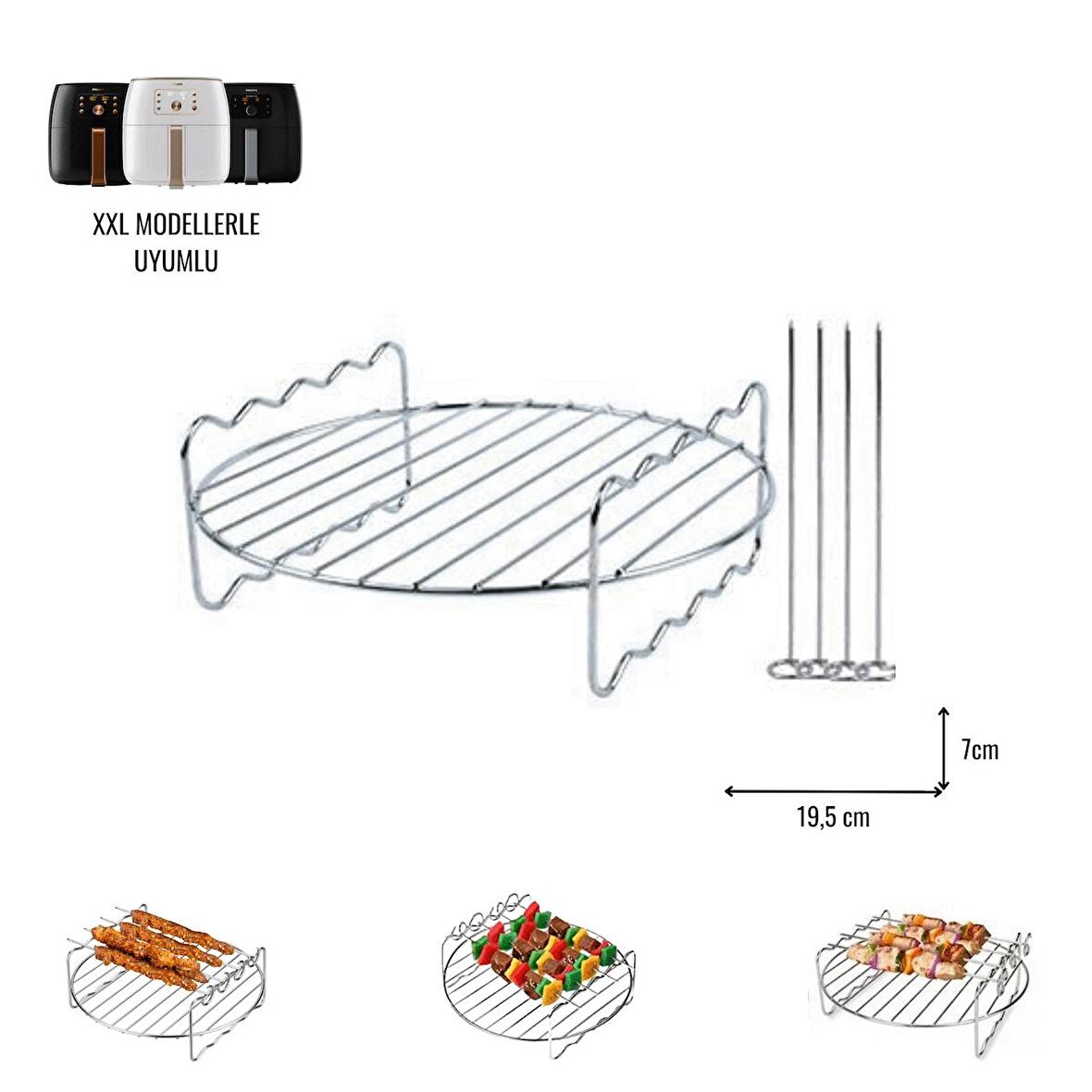 Airfryer Şiş Izgarası XXL Modeller ile Uyumlu 19.5 cm