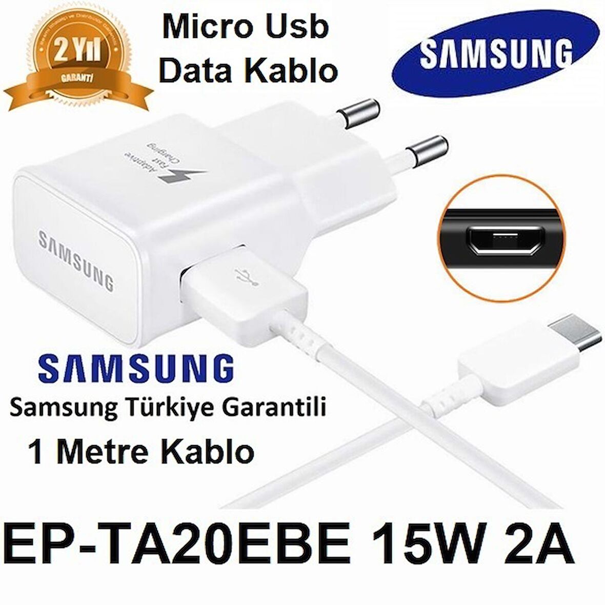 Samsung Galaxy S6500 Mini 2 Orijinal EP-TA20EBE 15W 2A Hızlı Şarj Cihazı ve Micro USB Kablo