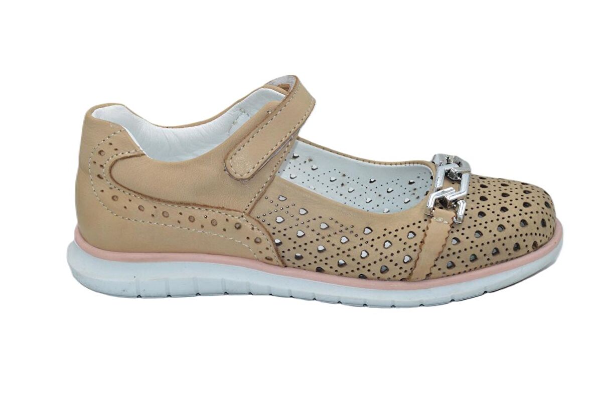 Kids Kız Filet Çocuk Cırtlı Camel Hakiki Deri Babet- ( 31-36 )-SMX-0255