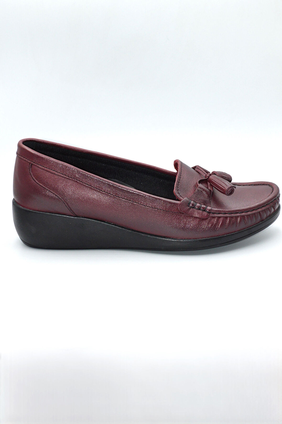 Kadın Bordo Hakiki Deri Comfort Topuk Jelli Ayakkabı ( Elm-0042 )