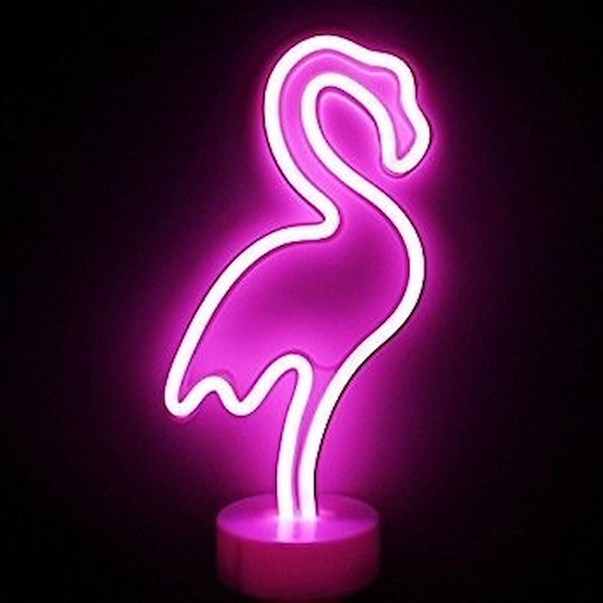 Neon Işıklı Flamingo Masa Gece Lambası USB+Pil Dekoratif Hediye