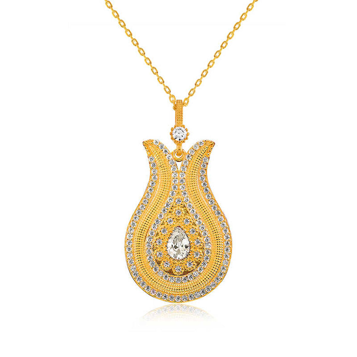 925 Ayar Gümüş Damla Taşlı Lale Kadın Gümüş Kolye