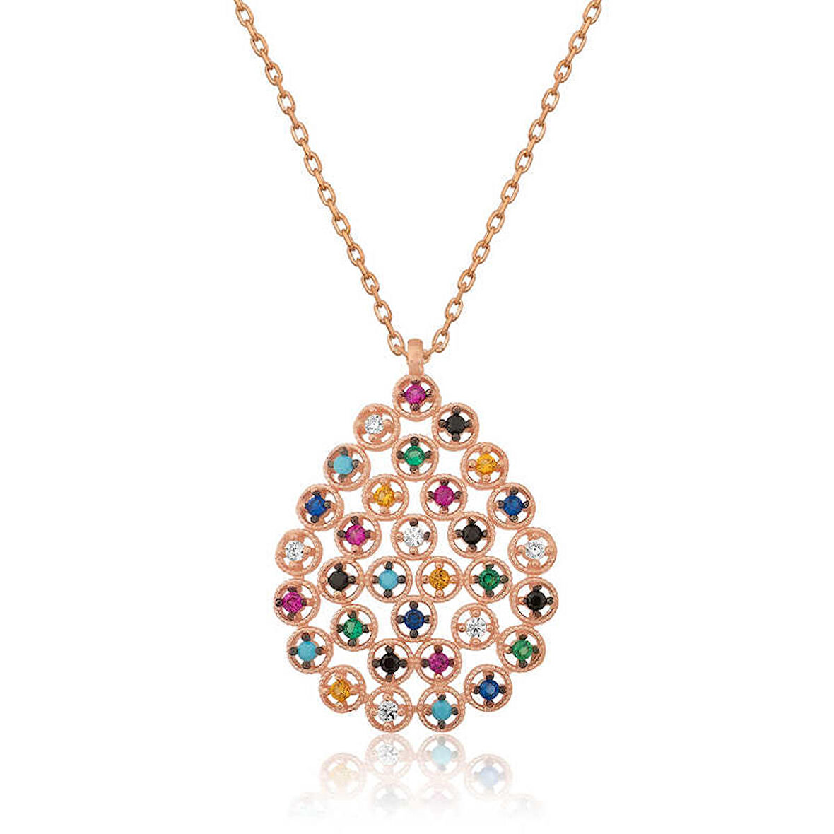 925 Ayar Gümüş Renkli Taşlı Damla Kadın Gümüş Kolye