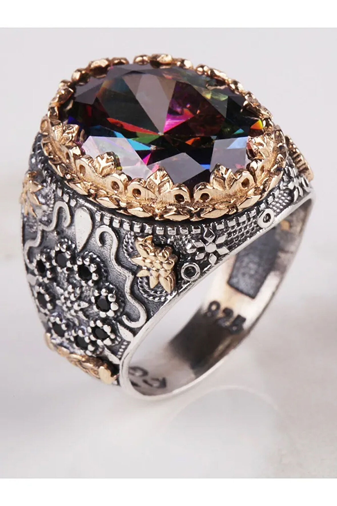 Erkek Mistik Topaz Taşlı 925 Ayar Gümüş Yüzük