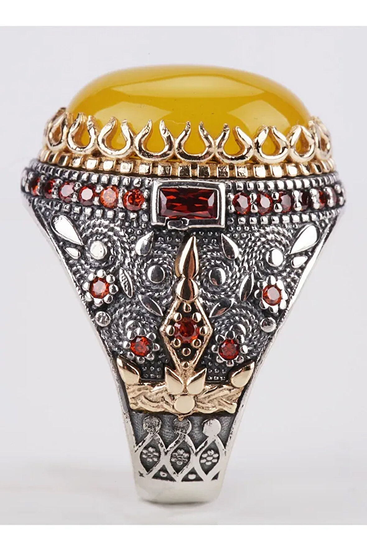 Erkek Sarı Yemen Akik Taşlı 925 Ayar Gümüş Yüzük