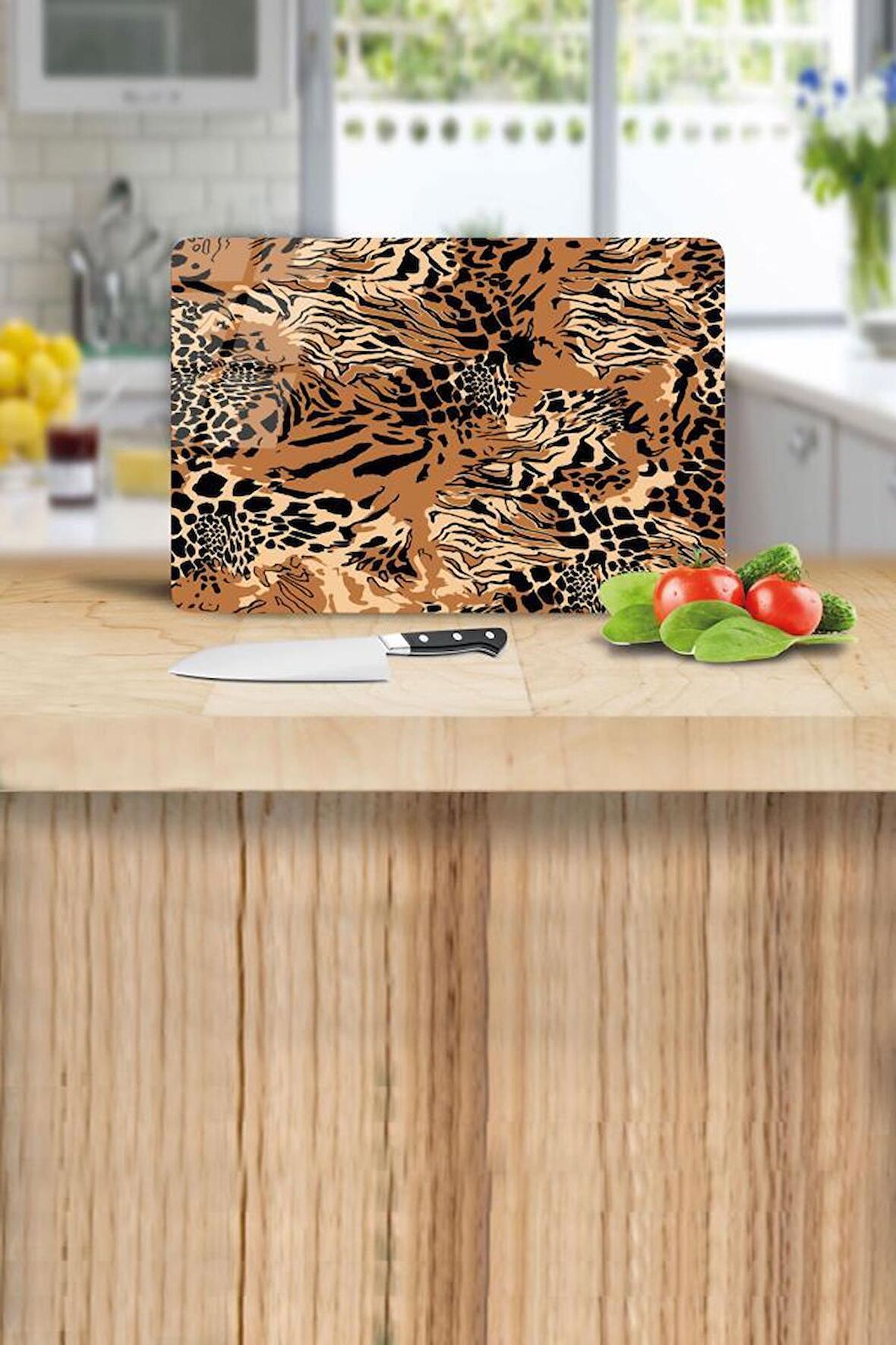Leopar Desenli Cam Kesme Tahtası - Cam Kesme Tablası | 20 Cm X 30 Cm
