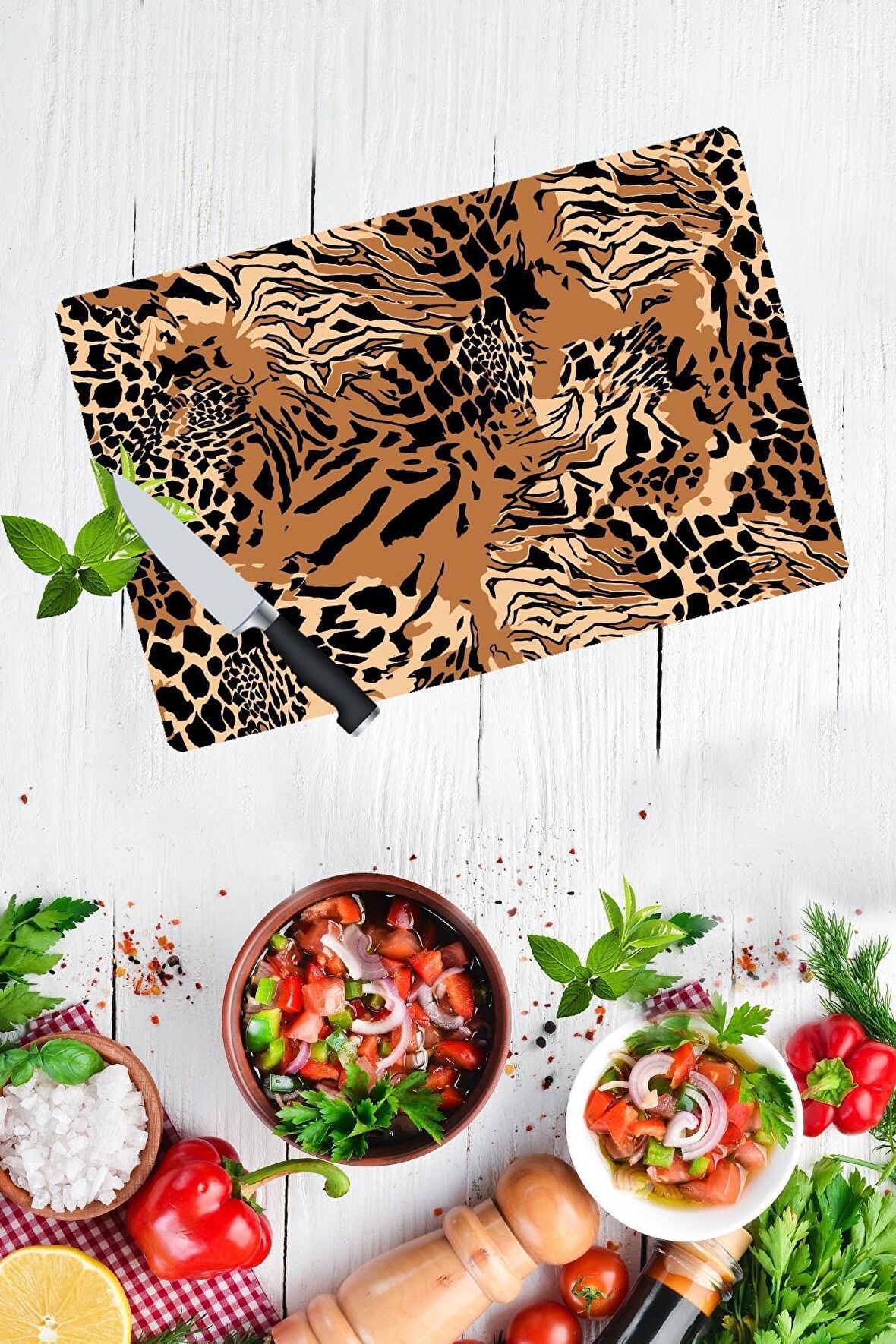 Leopar Desenli Cam Kesme Tahtası - Cam Kesme Tablası | 30 Cm X 40 Cm