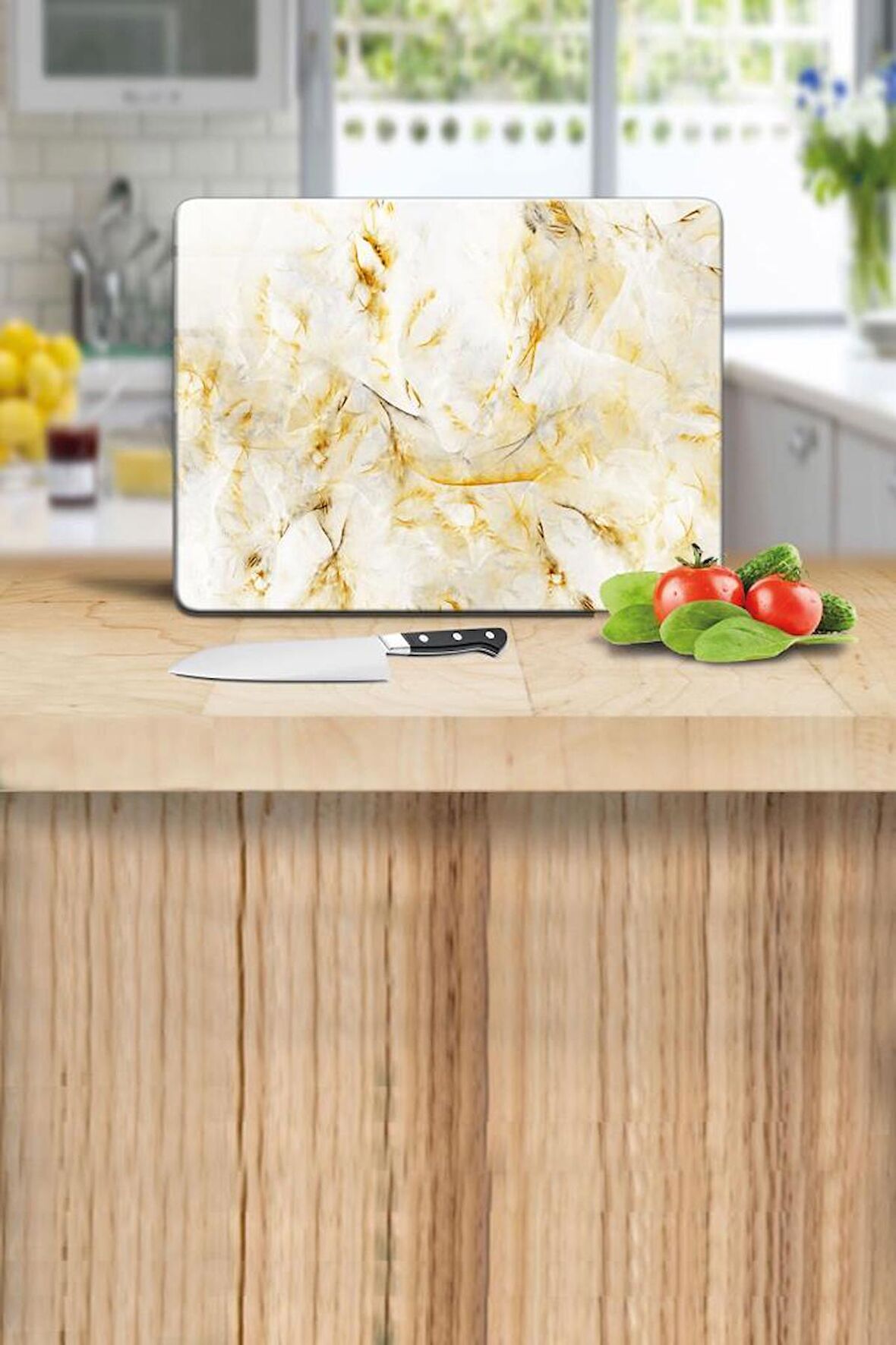 Beyaz Altın Desenli Cam Kesme Tahtası - Cam Kesme Tablası | 30 Cm X 40 Cm