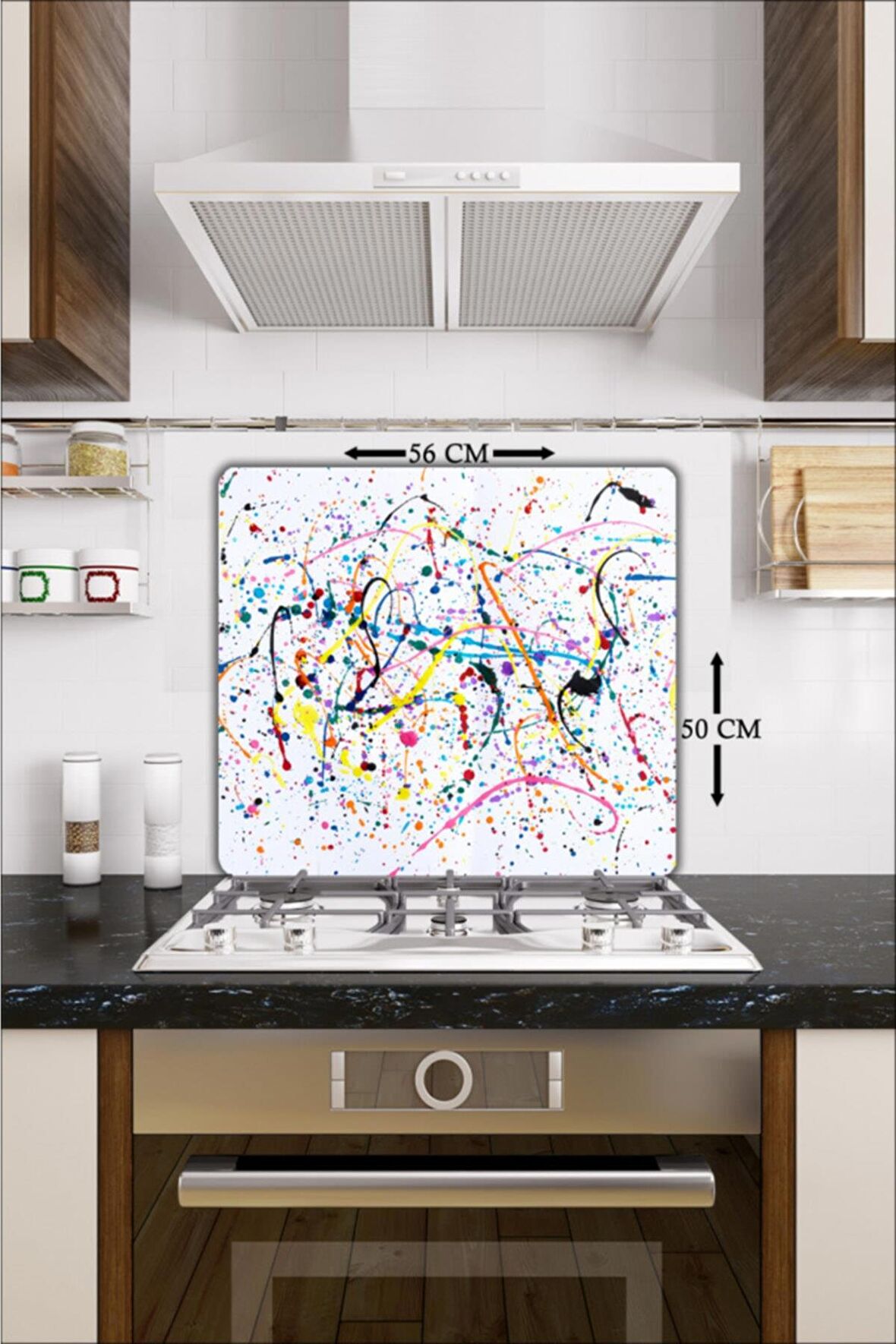 Cam Ocak Koruyucu Ve Cam Kesme Tahtası Beyaz Püskürtme 50 cm x 56 cm Tek Parça