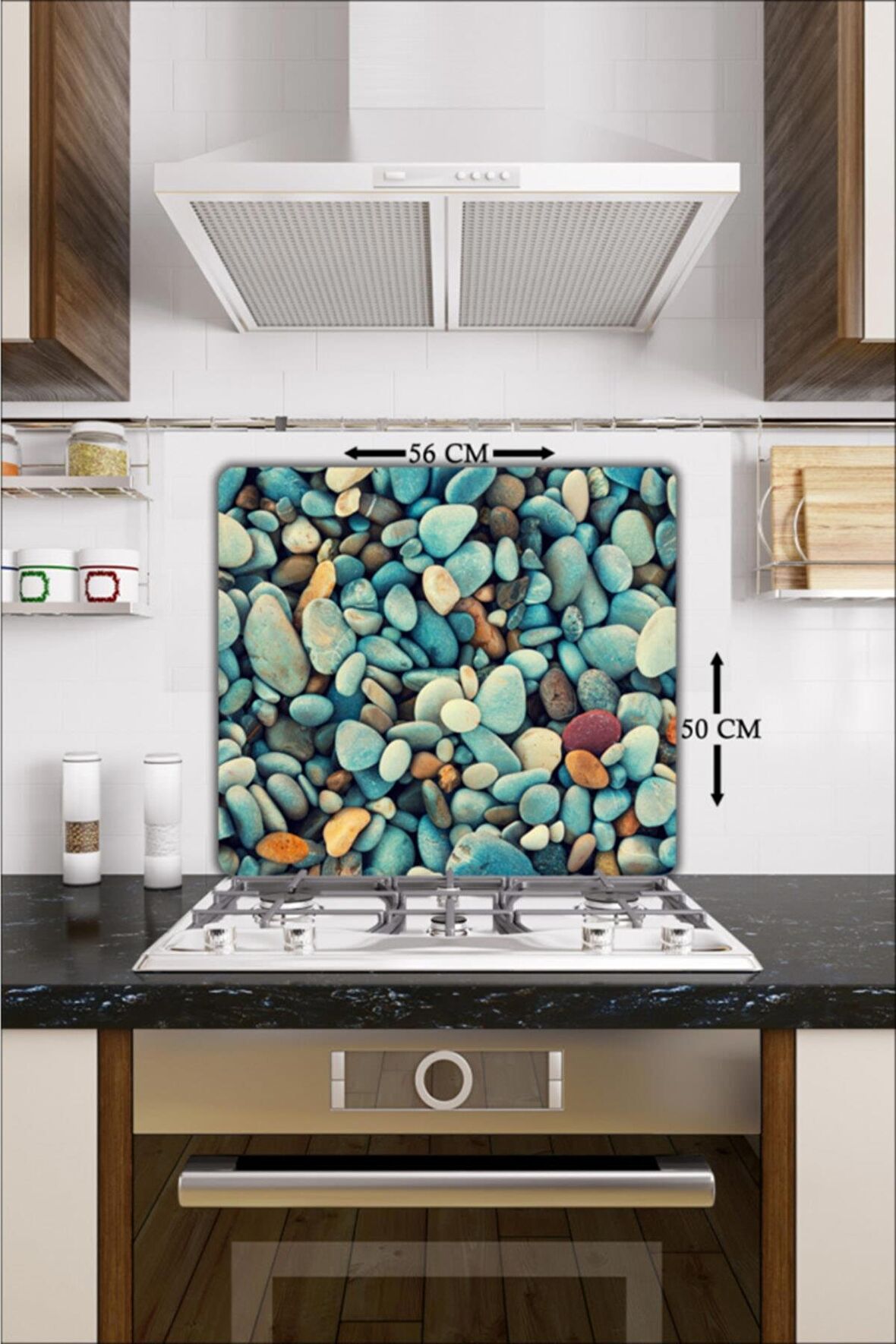 Cam Ocak Koruyucu Ve Cam Kesme Tahtası Çakıl Taşı 50 cm x 56 cm Tek Parça
