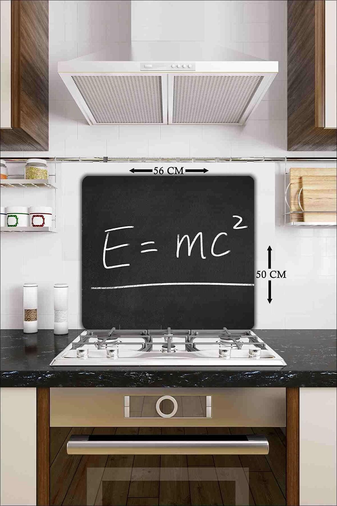 Cam Ocak Koruyucu Ve Cam Kesme Tahtası e=mc2 50 cm x 56 cm Tek Parça