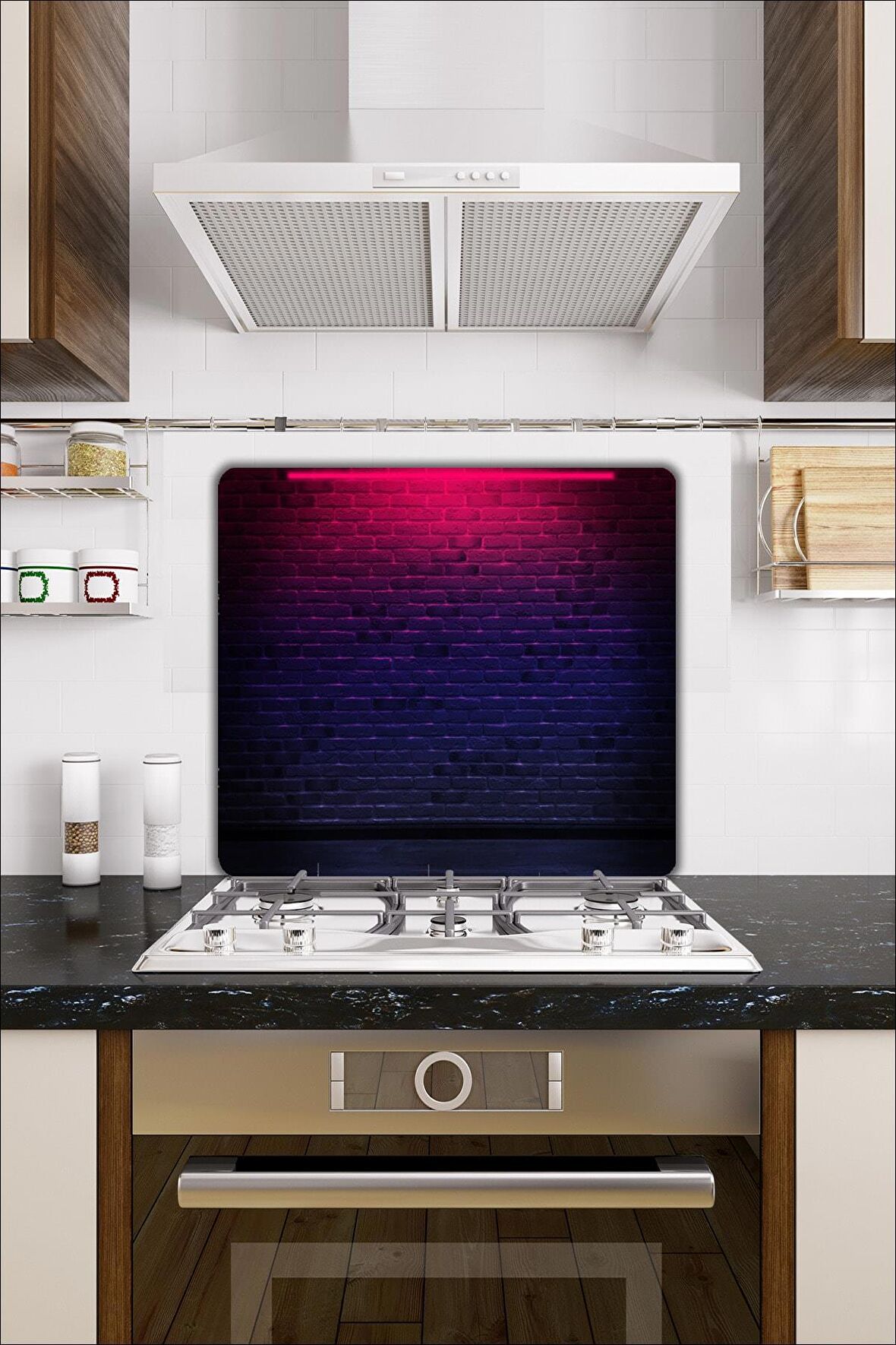 Cam Ocak Koruyucu Ve Cam Kesme Tahtası Neon Tuğla 50 cm x 56 cm Tek Parça