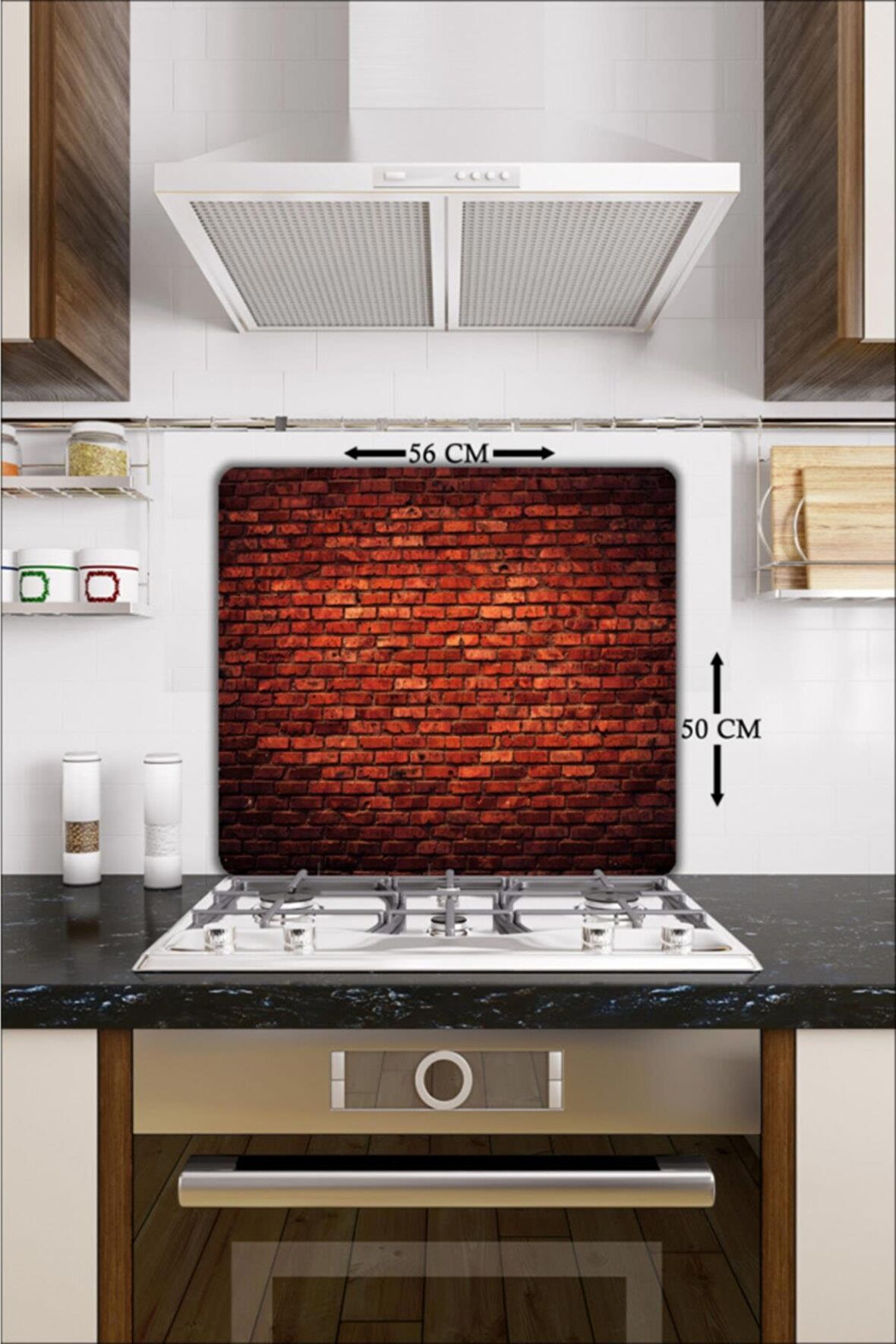 Cam Ocak Koruyucu Ve Cam Kesme Tahtası Kırmızı Tuğla 50 cm x 56 cm Tek Parça