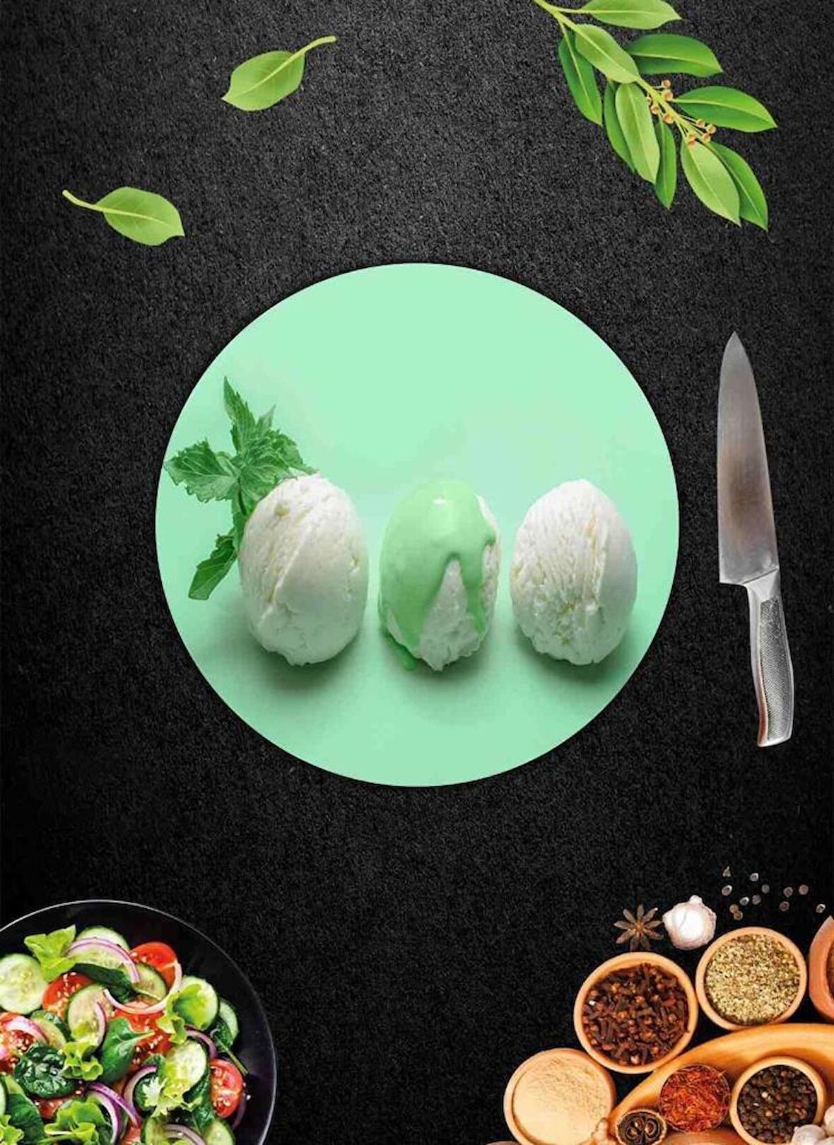 Cold Desenli Cam Kesme Tahtası - Cam Kesme Tablası - Sunum Tabağı| Çap 32 Cm