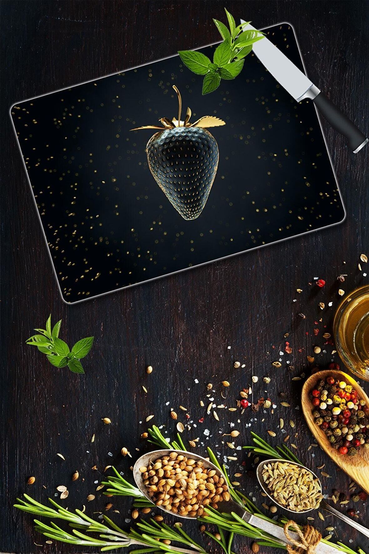 Altın Çilek Cam Kesme Tahtası - Cam Kesme Tablası | 20 Cm X 30 Cm