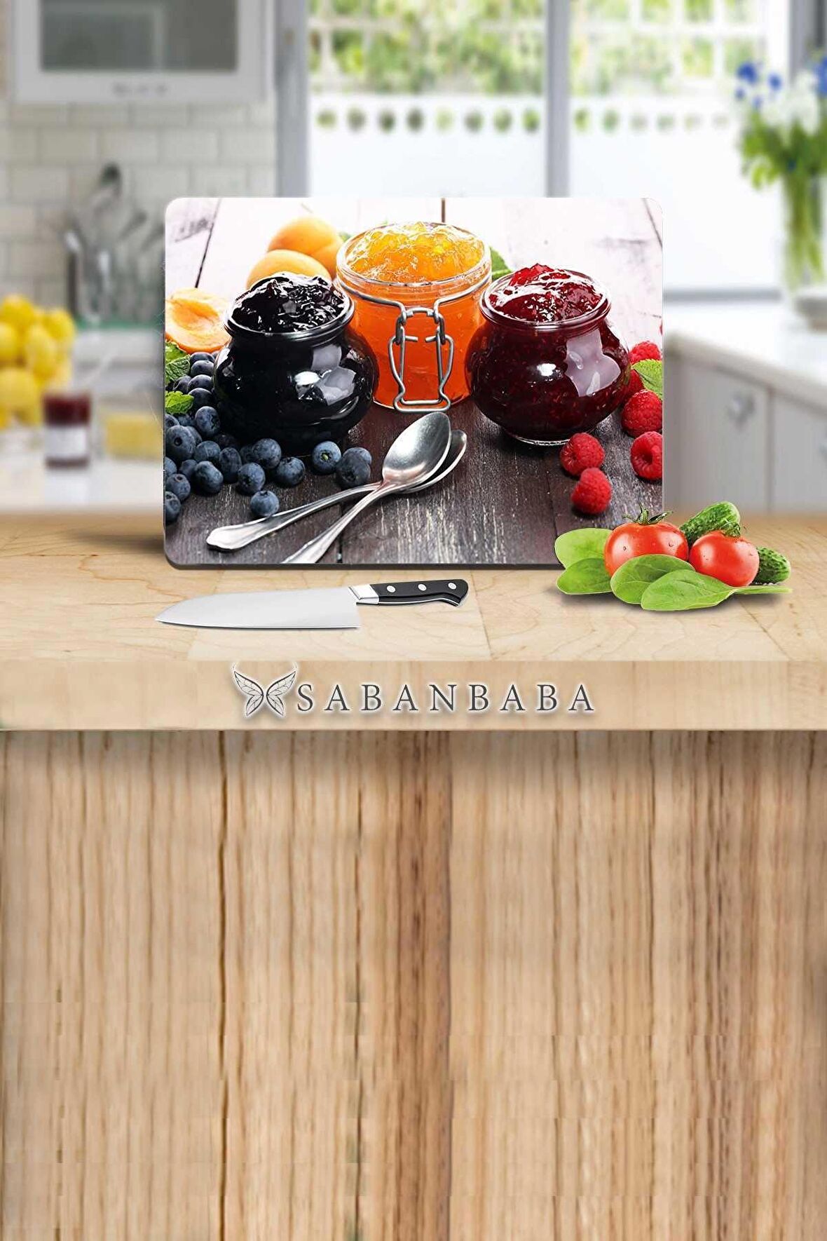 Böğürtlen Reçeli Cam Kesme Tahtası - Cam Kesme Tablası | 30 Cm X 40 Cm