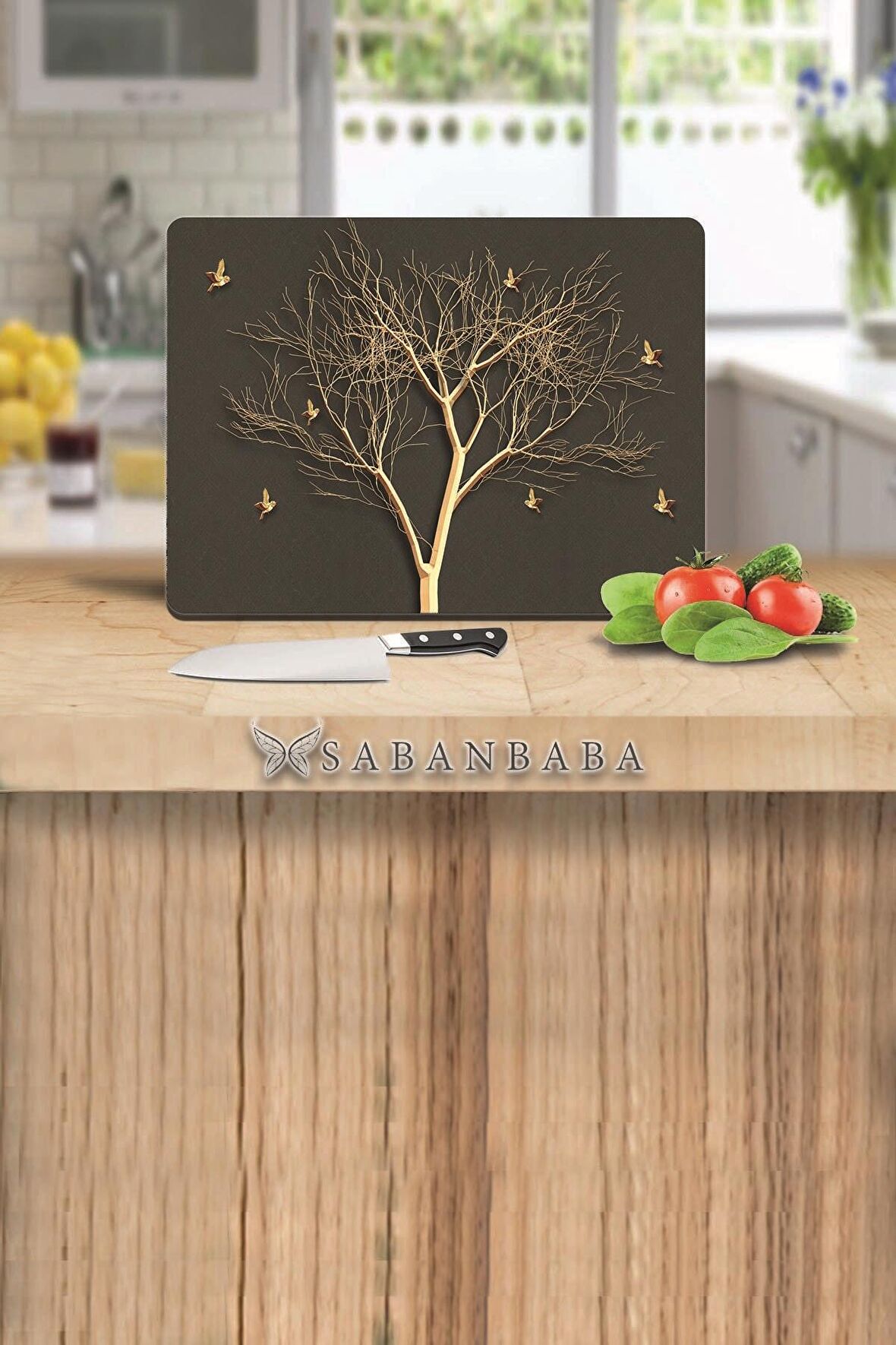Altın Ağaç  Cam Kesme Tahtası - Cam Kesme Tablası | 30 Cm X 40 Cm